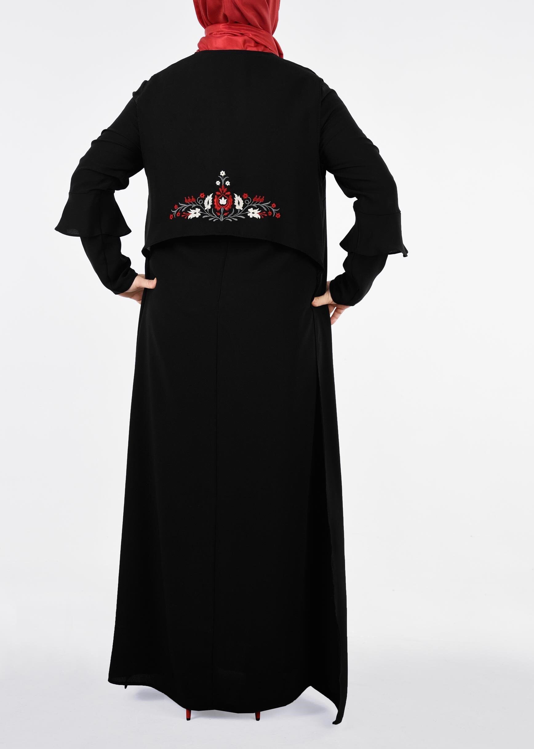 Tesettür giyim SİYAH 2697 NİL CREP 2&prime;Lİ ELBİSE 44/50 TEK46