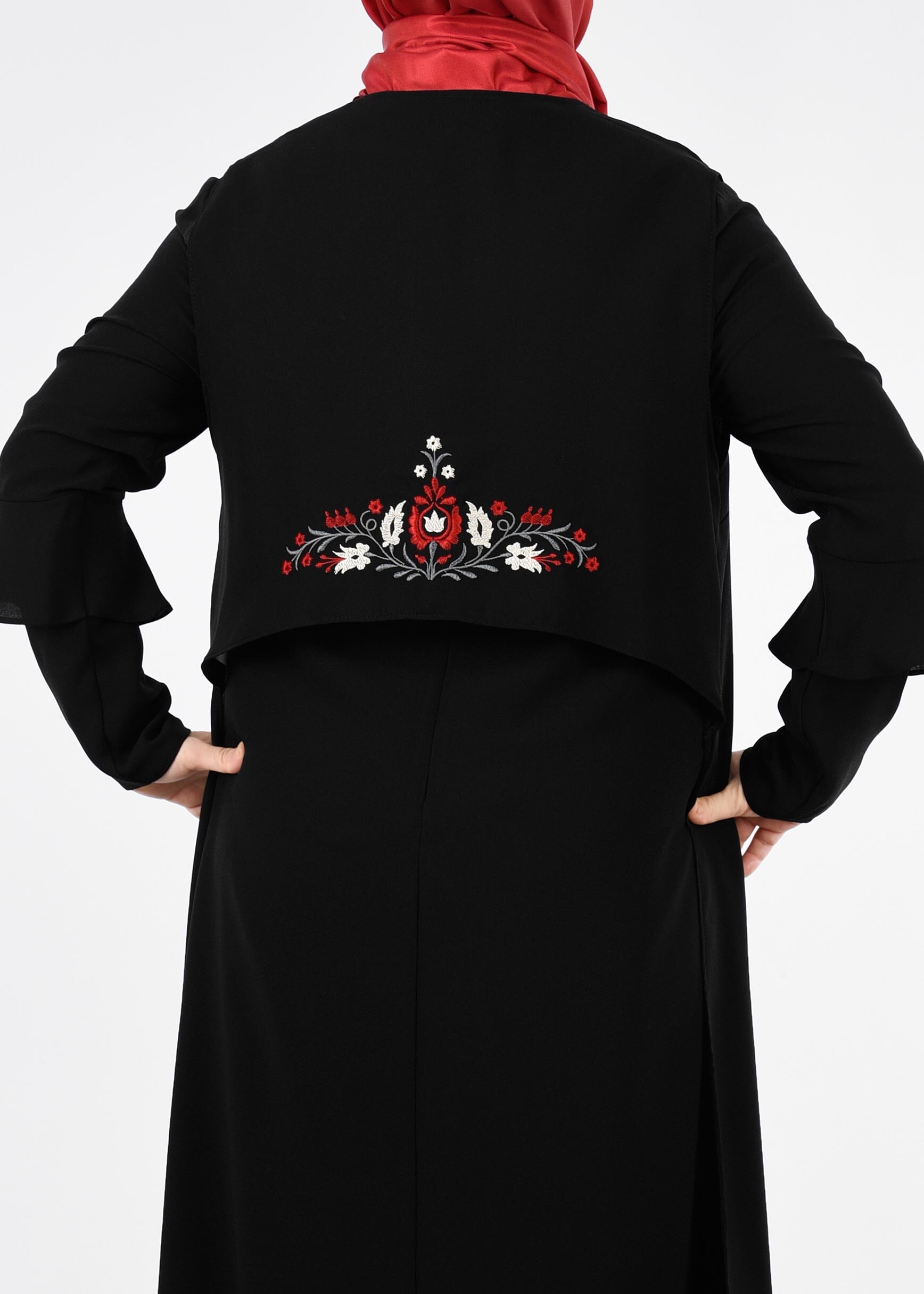 Tesettür giyim SİYAH 2697 NİL CREP 2&prime;Lİ ELBİSE 44/50 TEK46