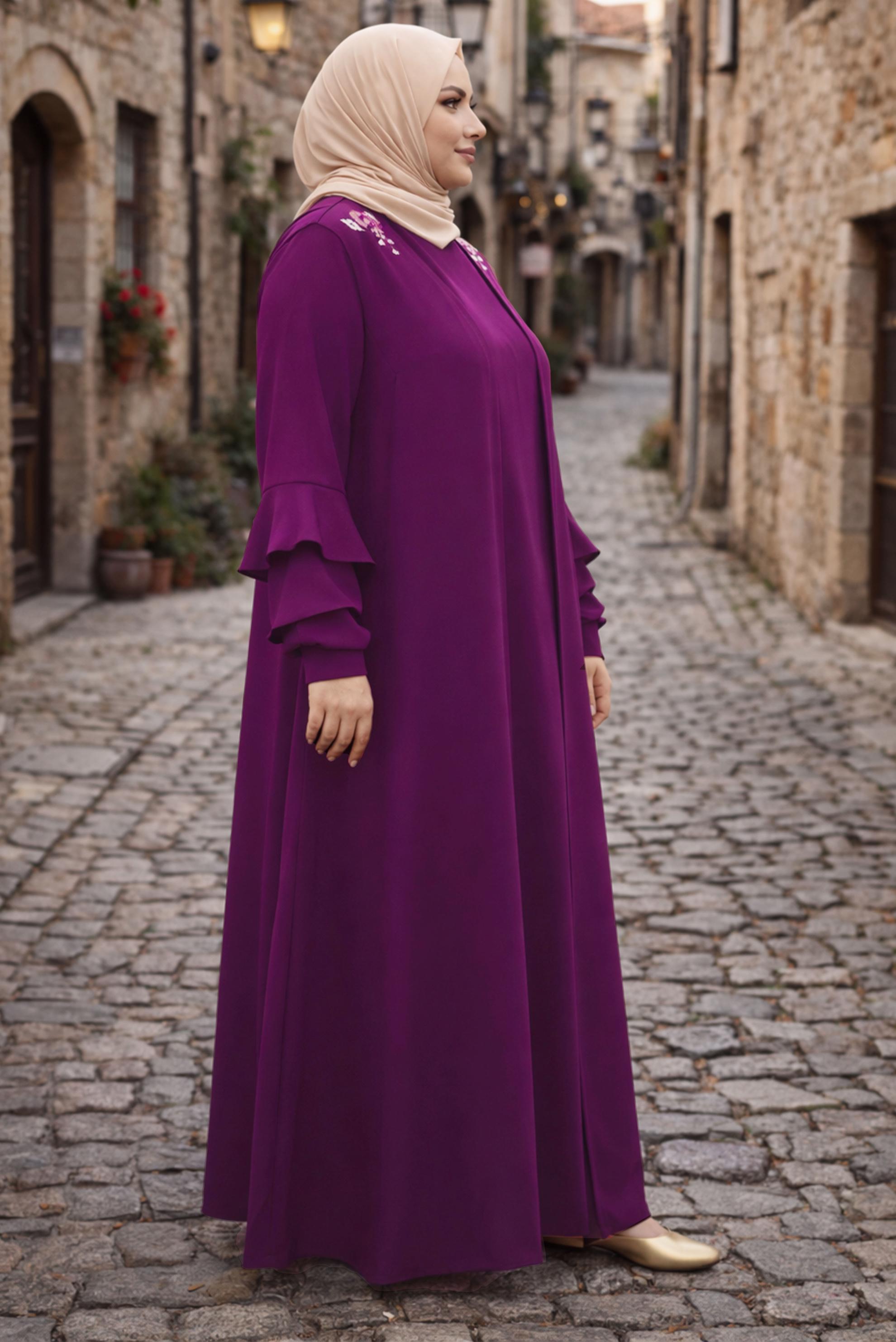 Tesettür giyim MOR YELEKLİ ELBİSE TAKIMI 2697