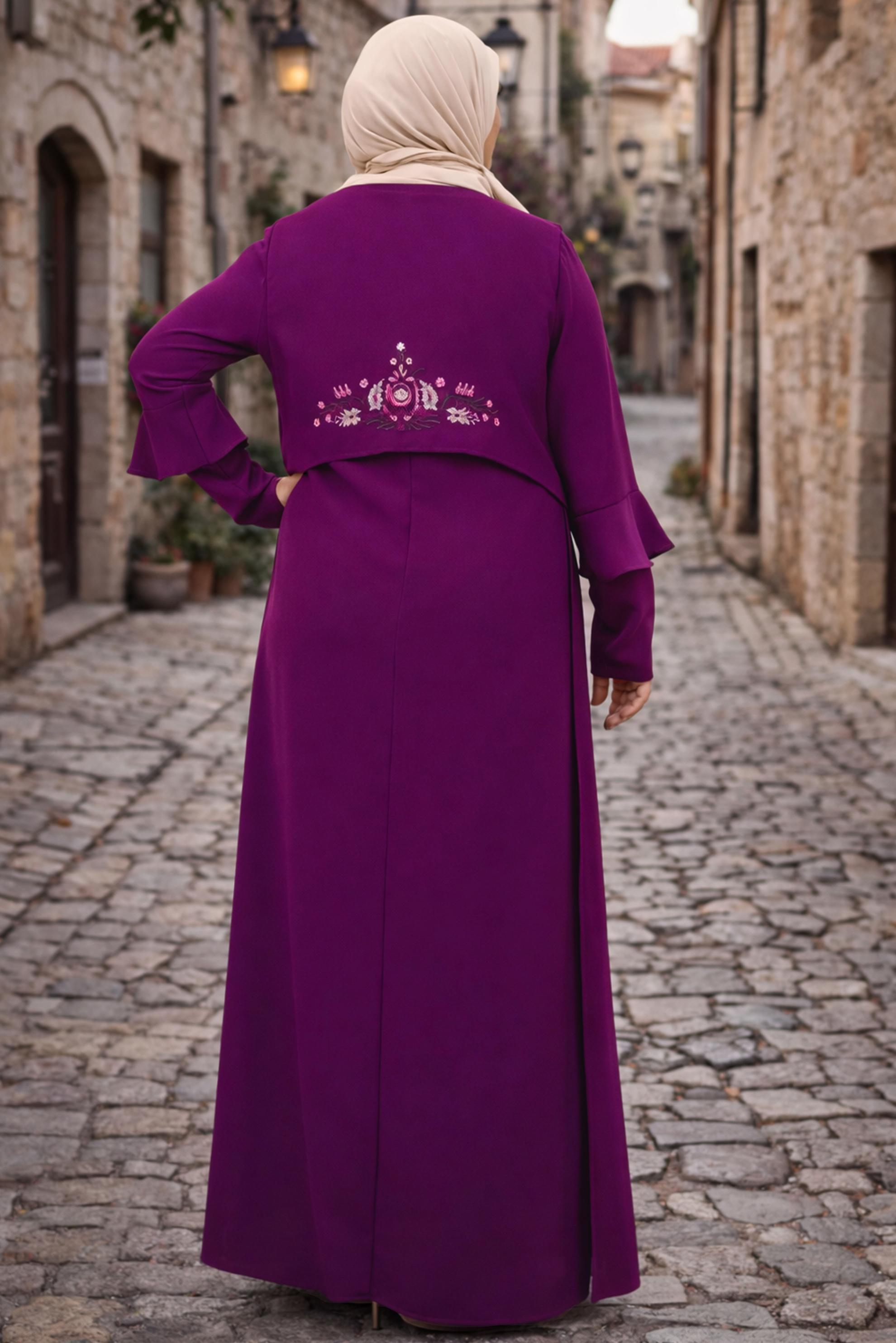 Tesettür giyim MOR YELEKLİ ELBİSE TAKIMI 2697