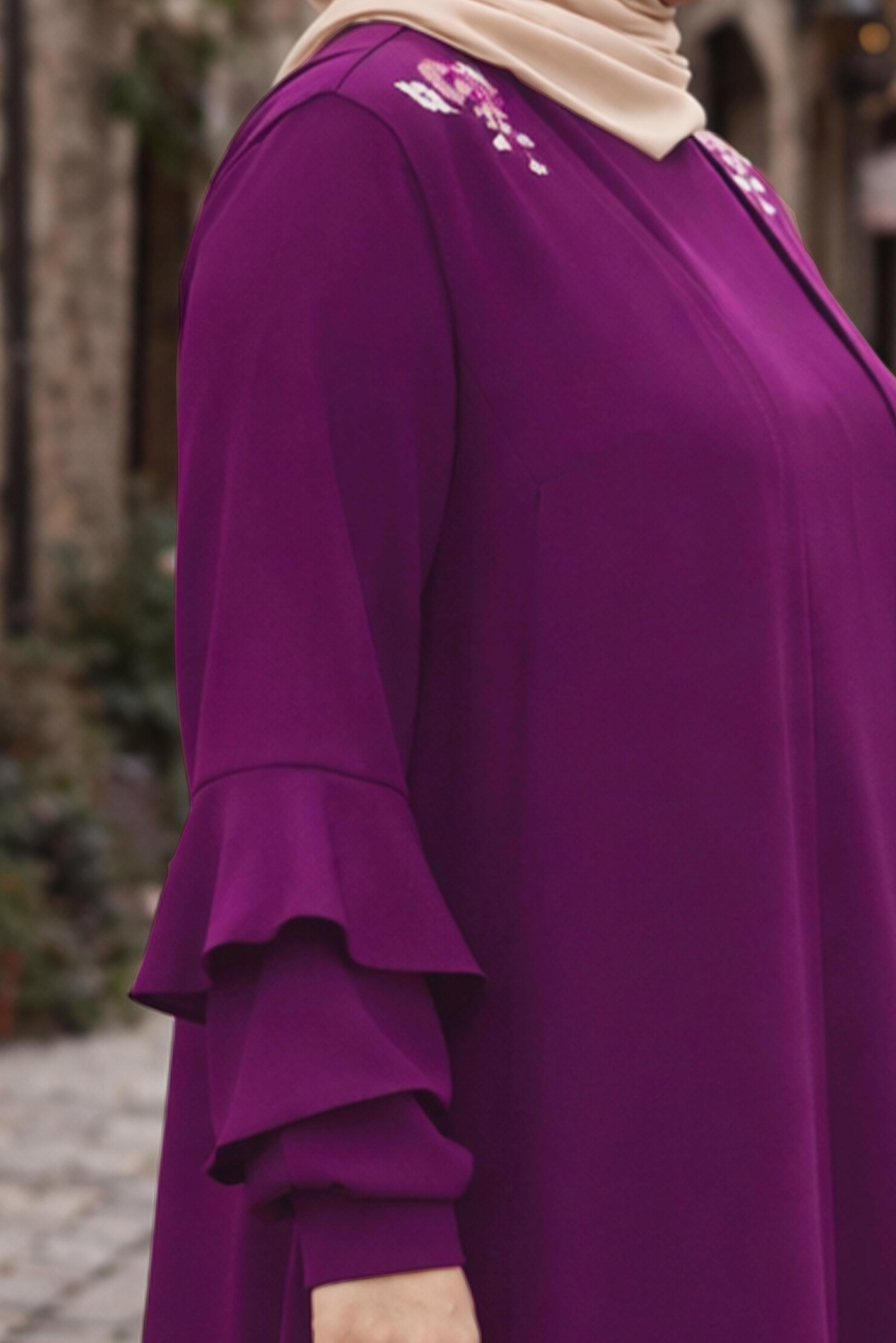 Tesettür giyim MOR YELEKLİ ELBİSE TAKIMI 2697