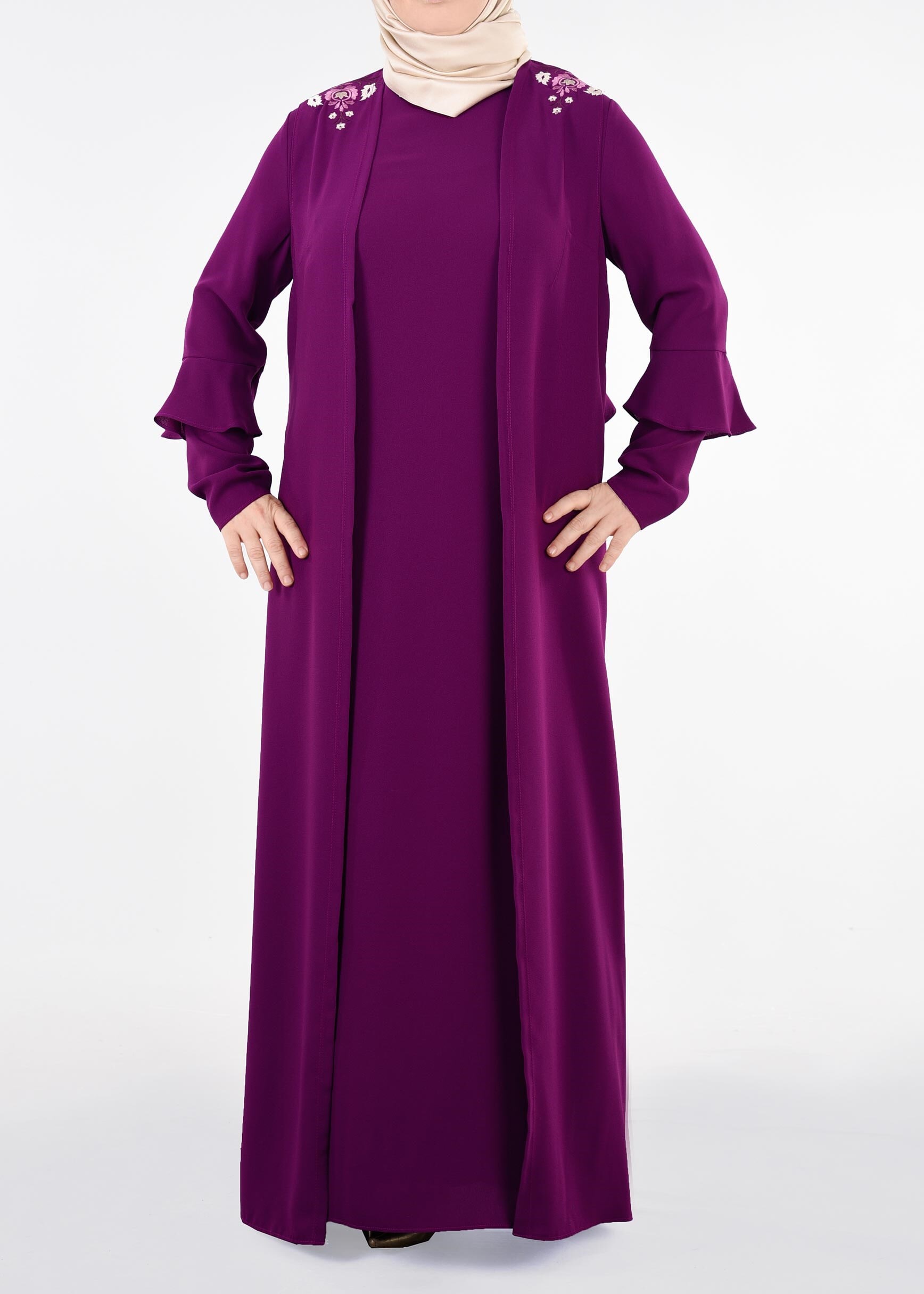 Tesettür giyim MOR 2697 NİL CREP 2&prime;Lİ ELBİSE 44/50 TEK46