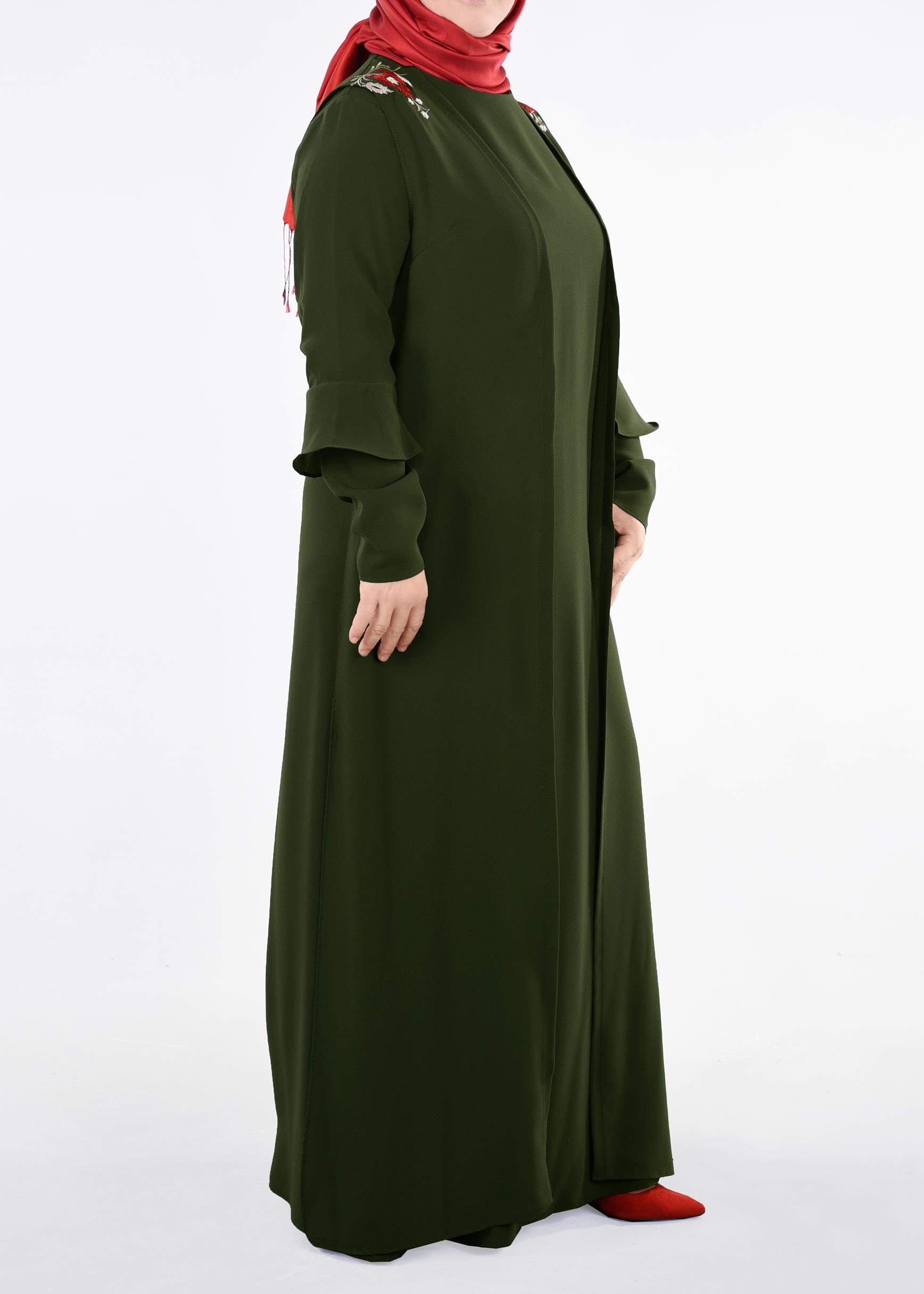 Tesettür giyim HAKİ 2697 NİL CREP 2′Lİ ELBİSE 44/50 TEK46