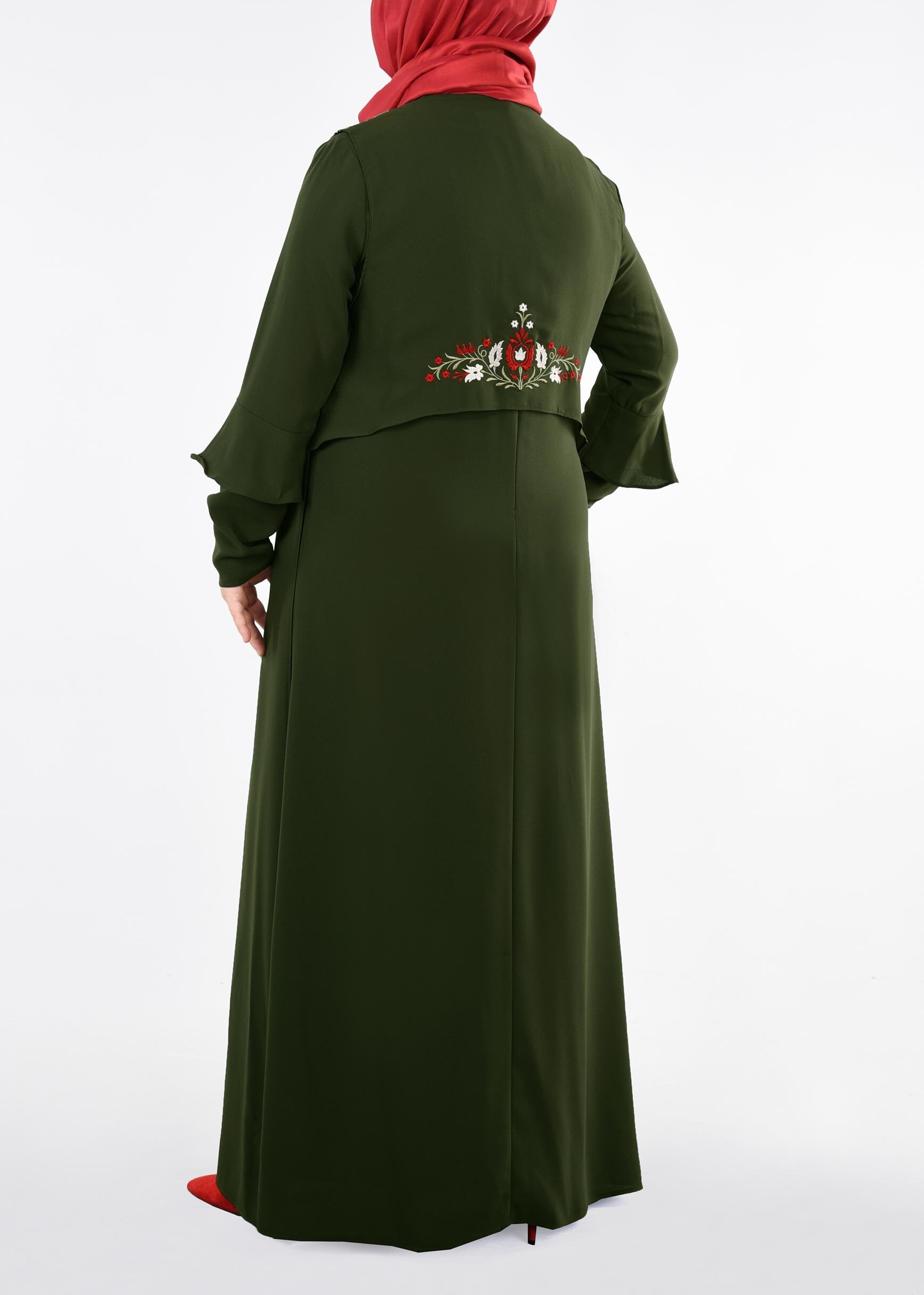 Tesettür giyim HAKİ 2697 NİL CREP 2′Lİ ELBİSE 44/50 TEK46