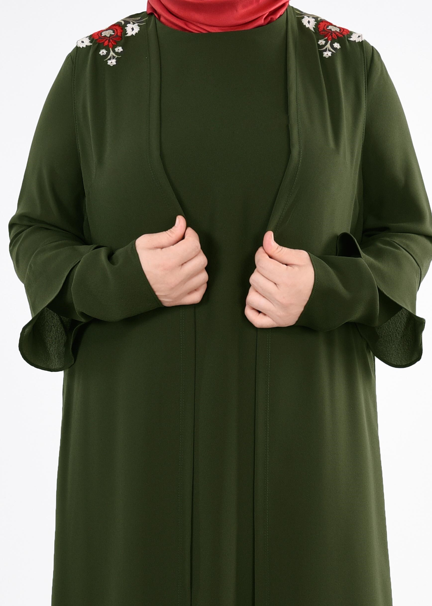 Tesettür giyim HAKİ 2697 NİL CREP 2′Lİ ELBİSE 44/50 TEK46