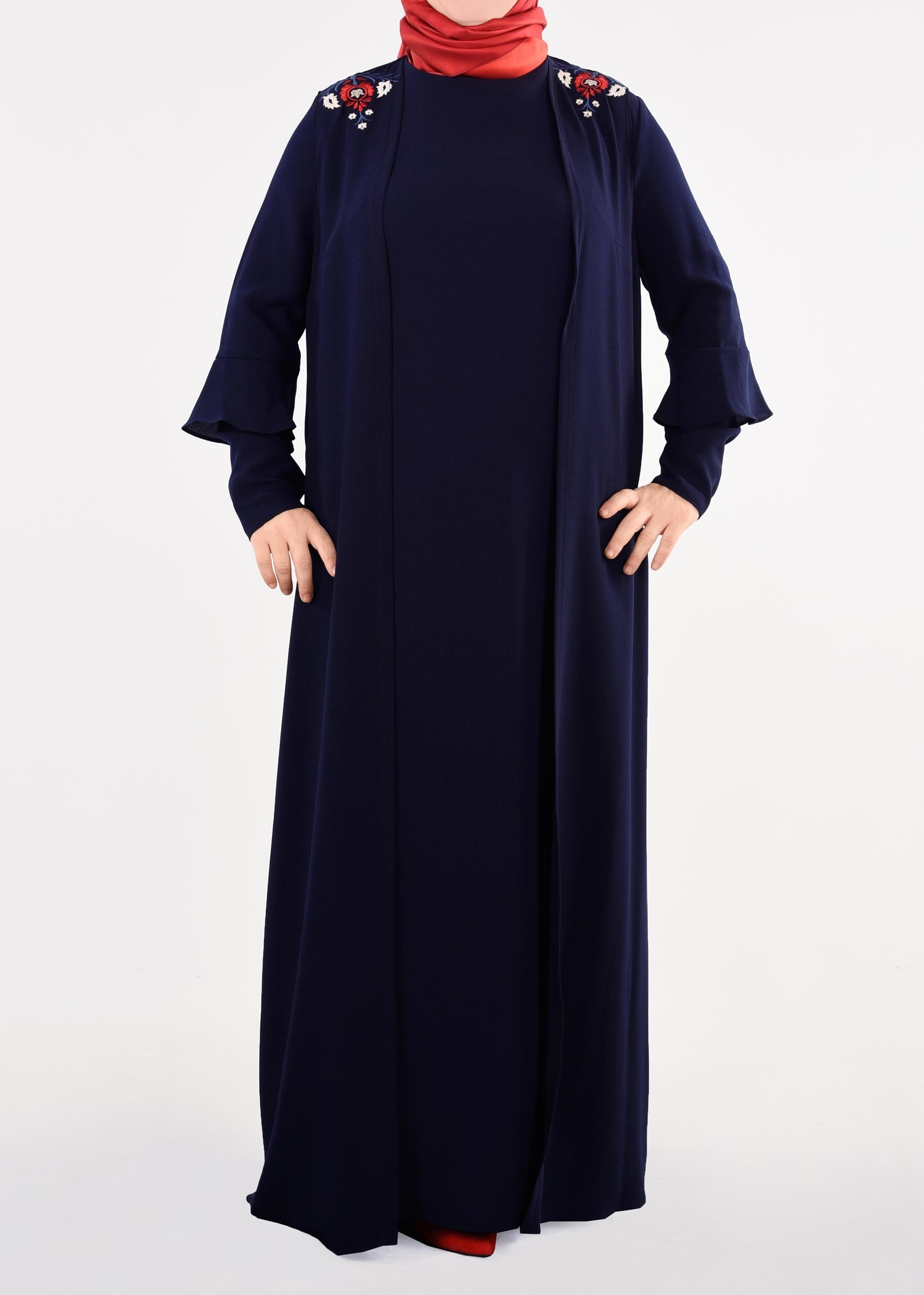 Tesettür giyim LACİVERT 2697 NİL CREP 2′Lİ ELBİSE 44/50 TEK46