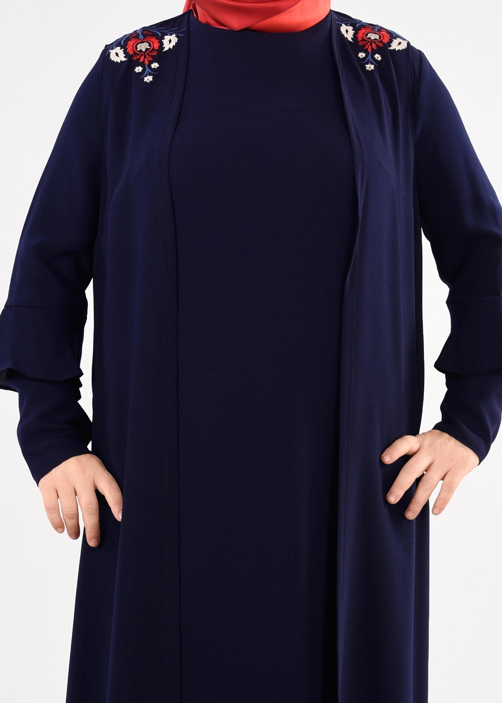 Tesettür giyim LACİVERT 2697 NİL CREP 2′Lİ ELBİSE 44/50 TEK46