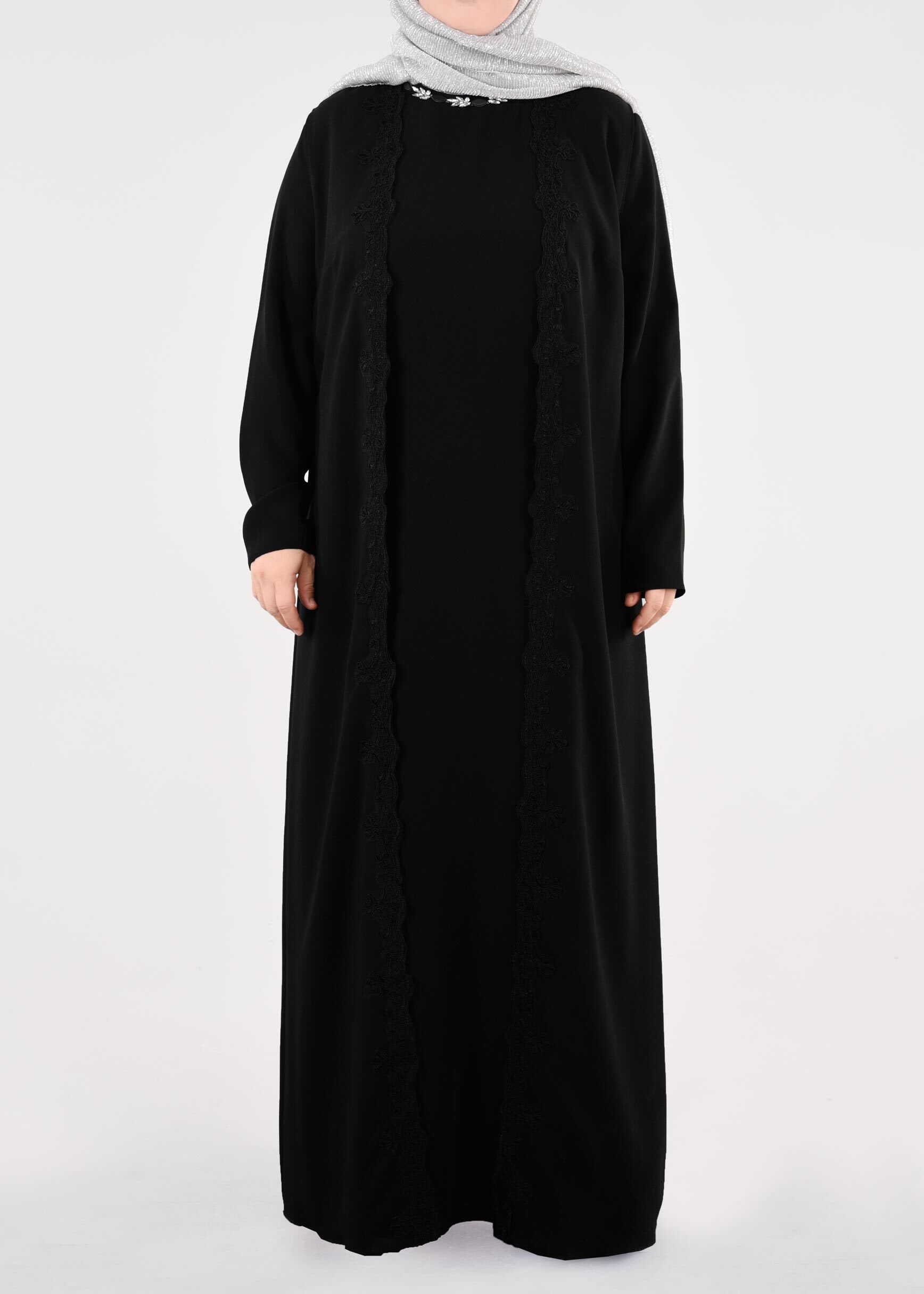 Tesettür giyim SİYAH 2699 NİL CREP 2&prime;Lİ ELBİSE 44/52 TEK46