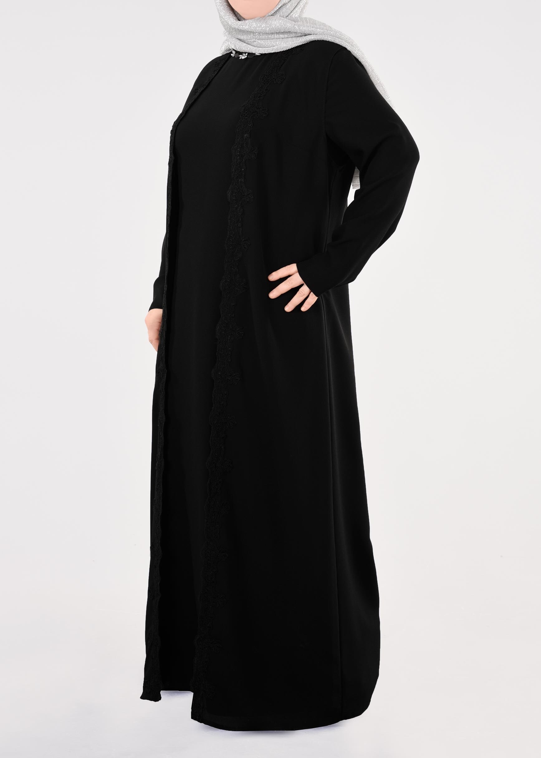 Tesettür giyim SİYAH 2699 NİL CREP 2&prime;Lİ ELBİSE 44/52 TEK46