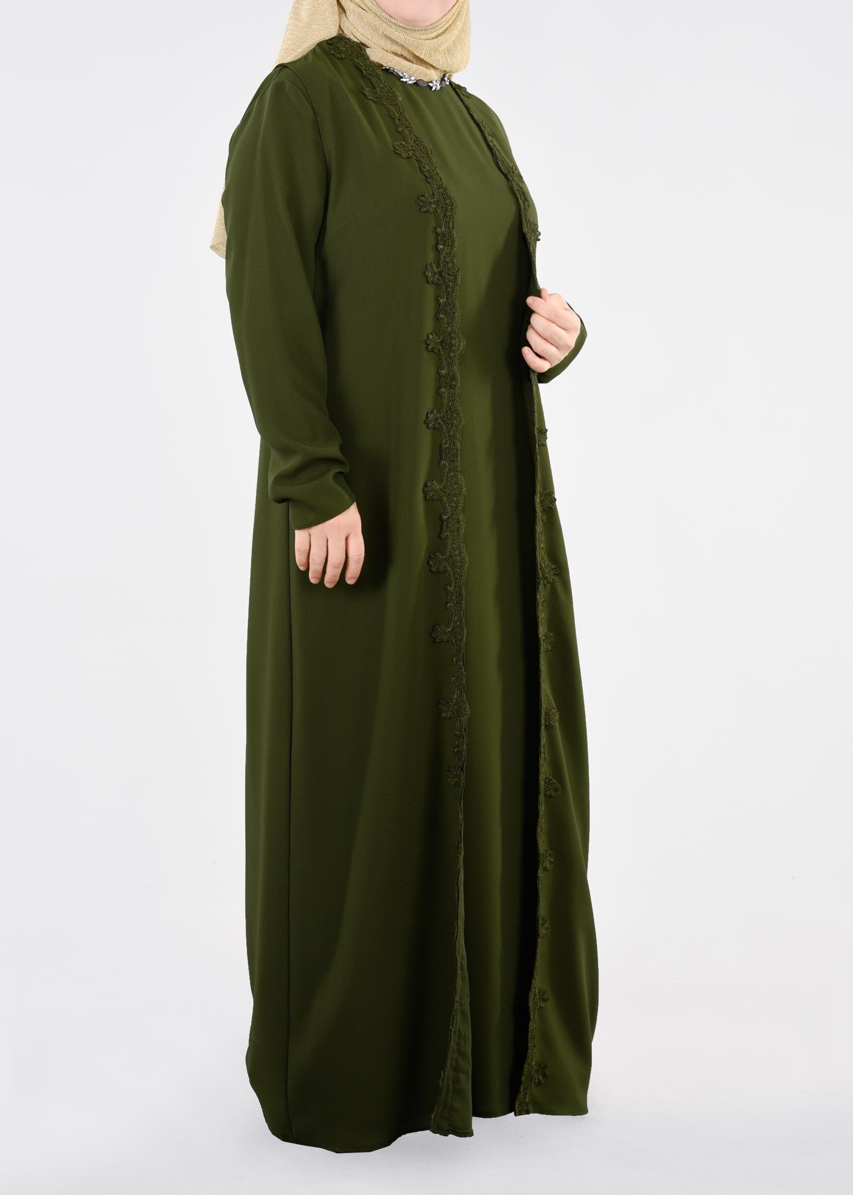 Tesettür giyim HAKİ 2699 NİL CREP 2&prime;Lİ ELBİSE 44/52 TEK46