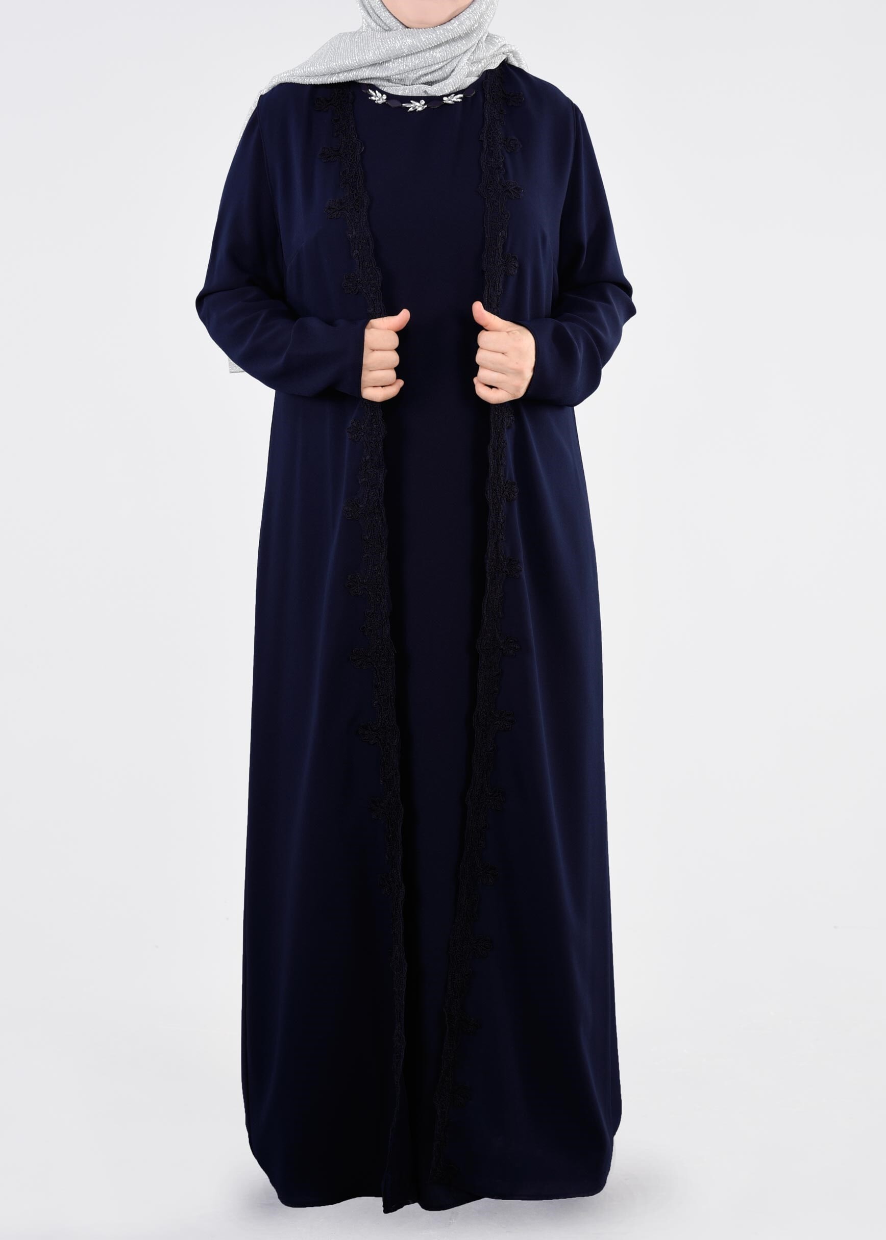 Tesettür giyim LACİVERT 2699 NİL CREP 2′Lİ ELBİSE 44/52 TEK46