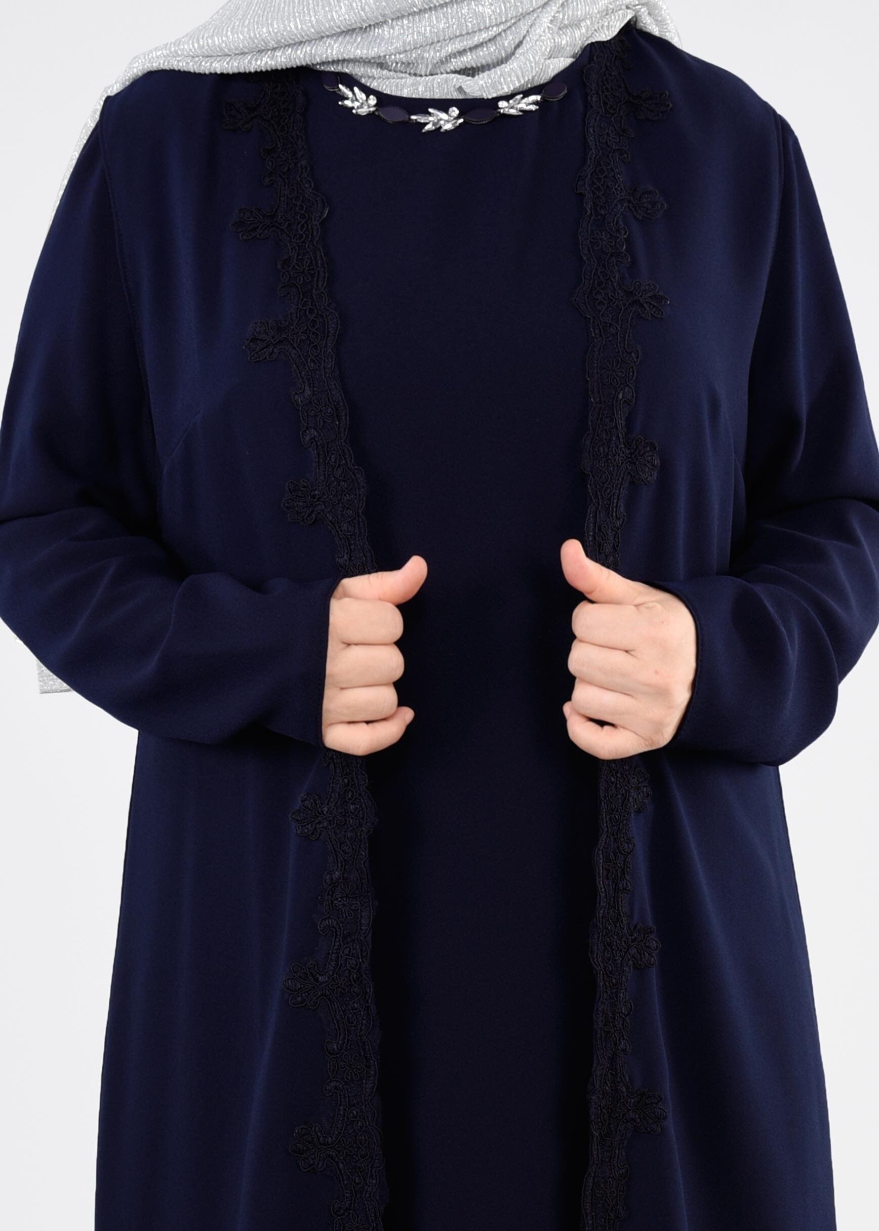 Tesettür giyim LACİVERT 2699 NİL CREP 2′Lİ ELBİSE 44/52 TEK46