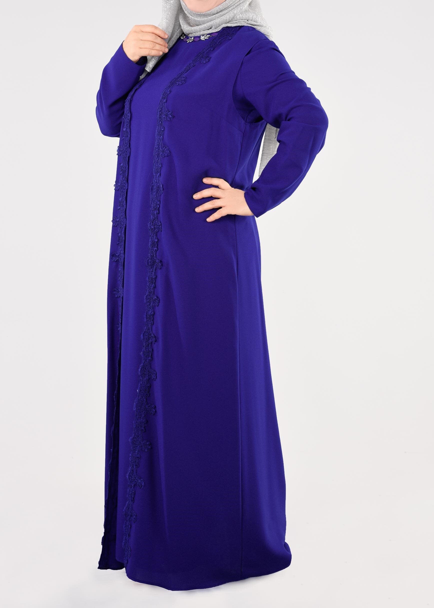 Tesettür giyim LACİVERT 2699 NİL CREP 2&prime;Lİ ELBİSE 44/52 TEK46