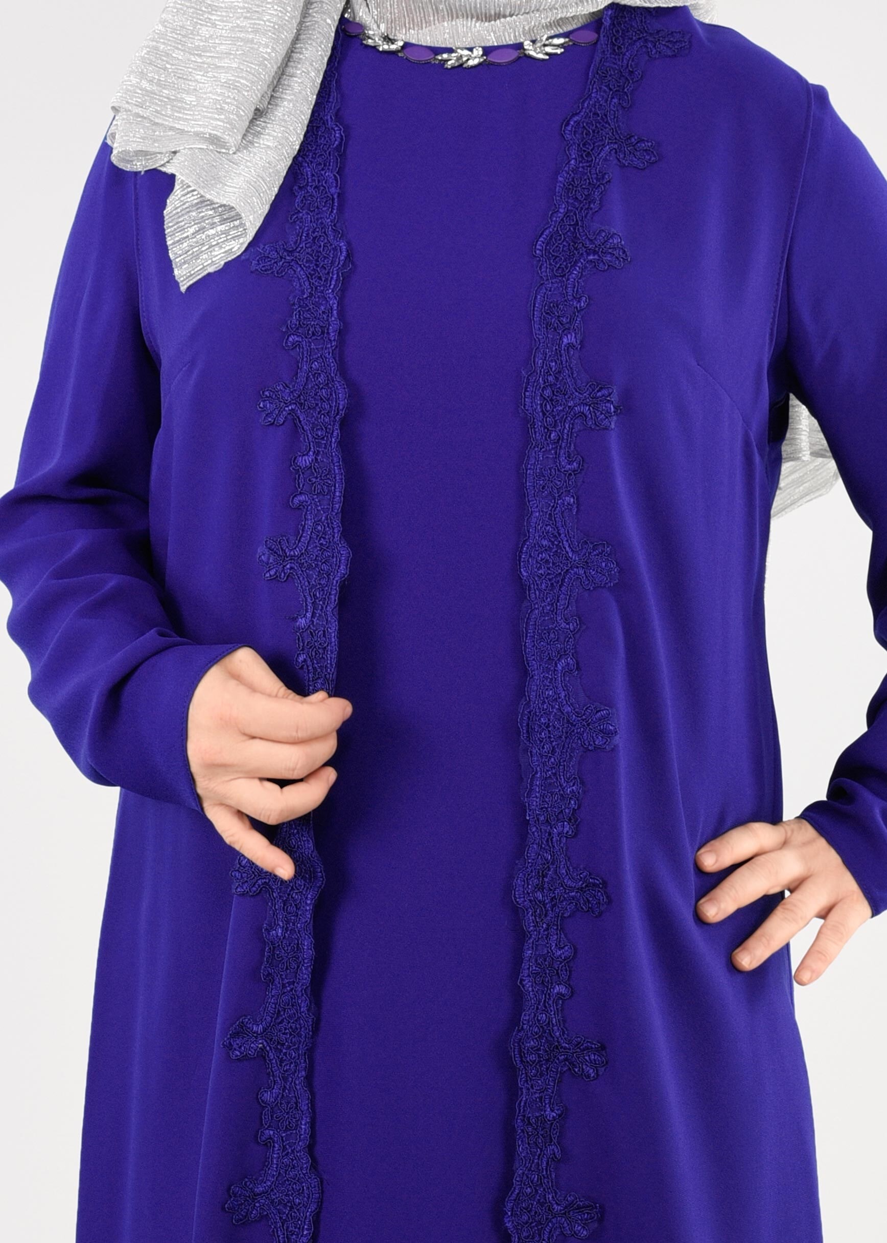 Tesettür giyim LACİVERT 2699 NİL CREP 2&prime;Lİ ELBİSE 44/52 TEK46