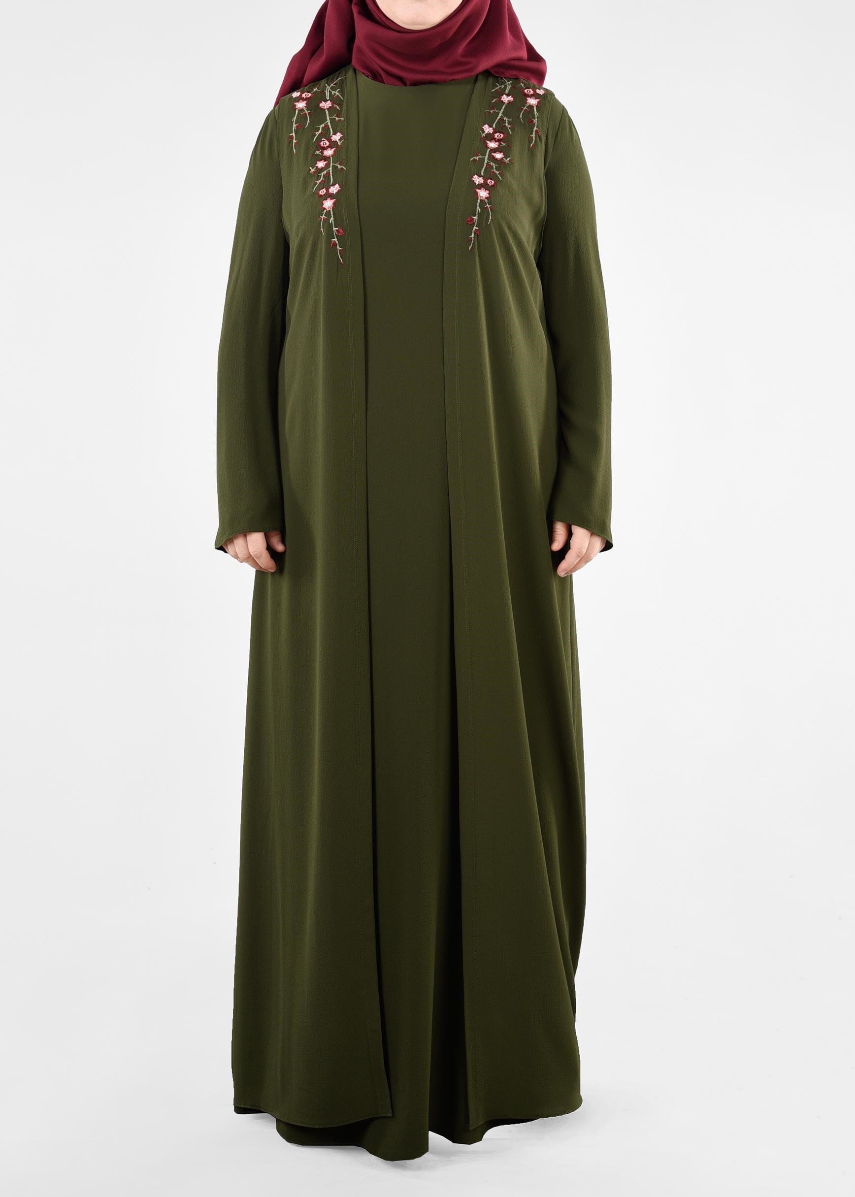 Tesettür giyim HAKİ 2702 NİŞANTAŞI 2&prime;Lİ ELBİSE 44/50 TEK46