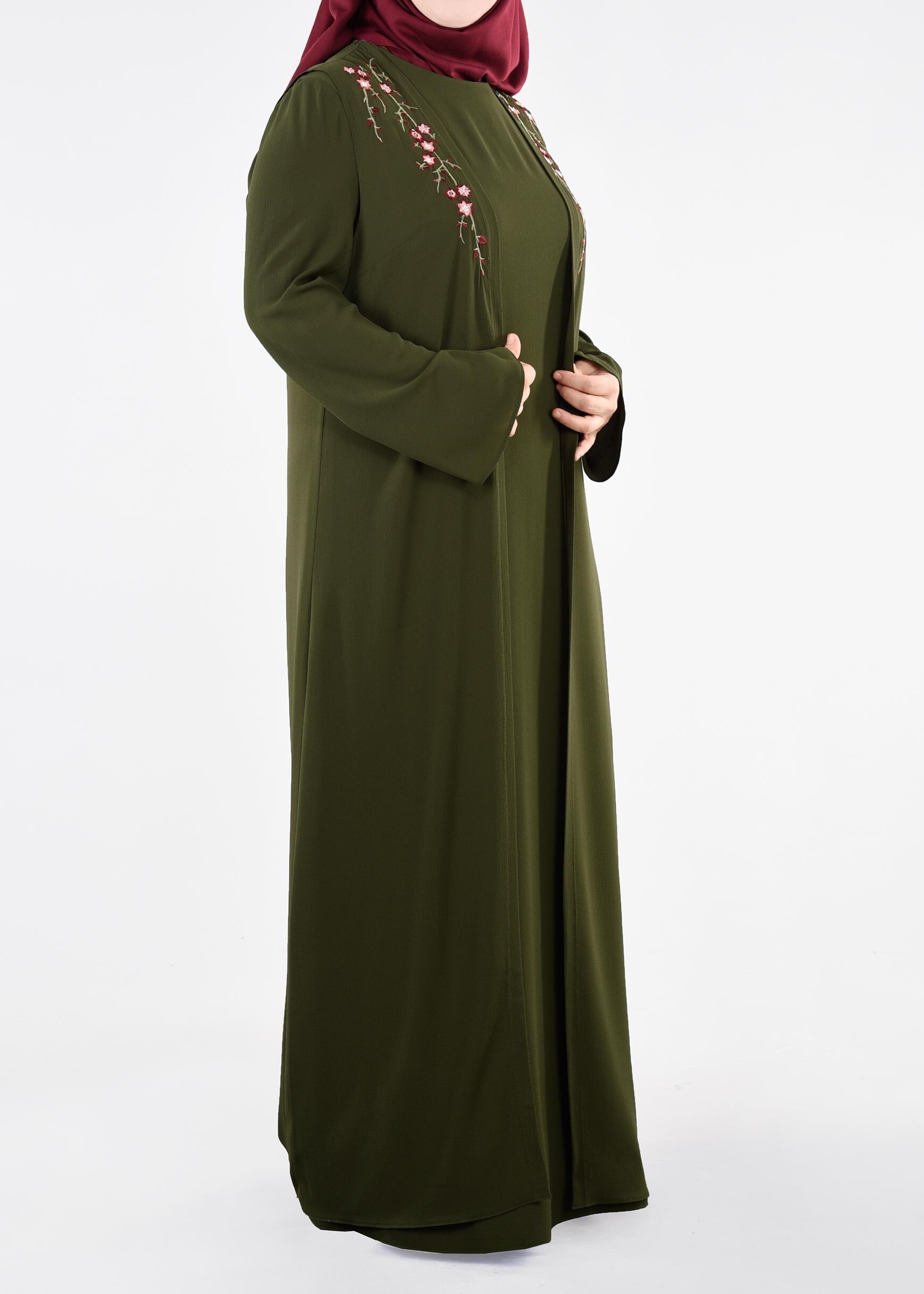 Tesettür giyim HAKİ 2702 NİŞANTAŞI 2&prime;Lİ ELBİSE 44/50 TEK46