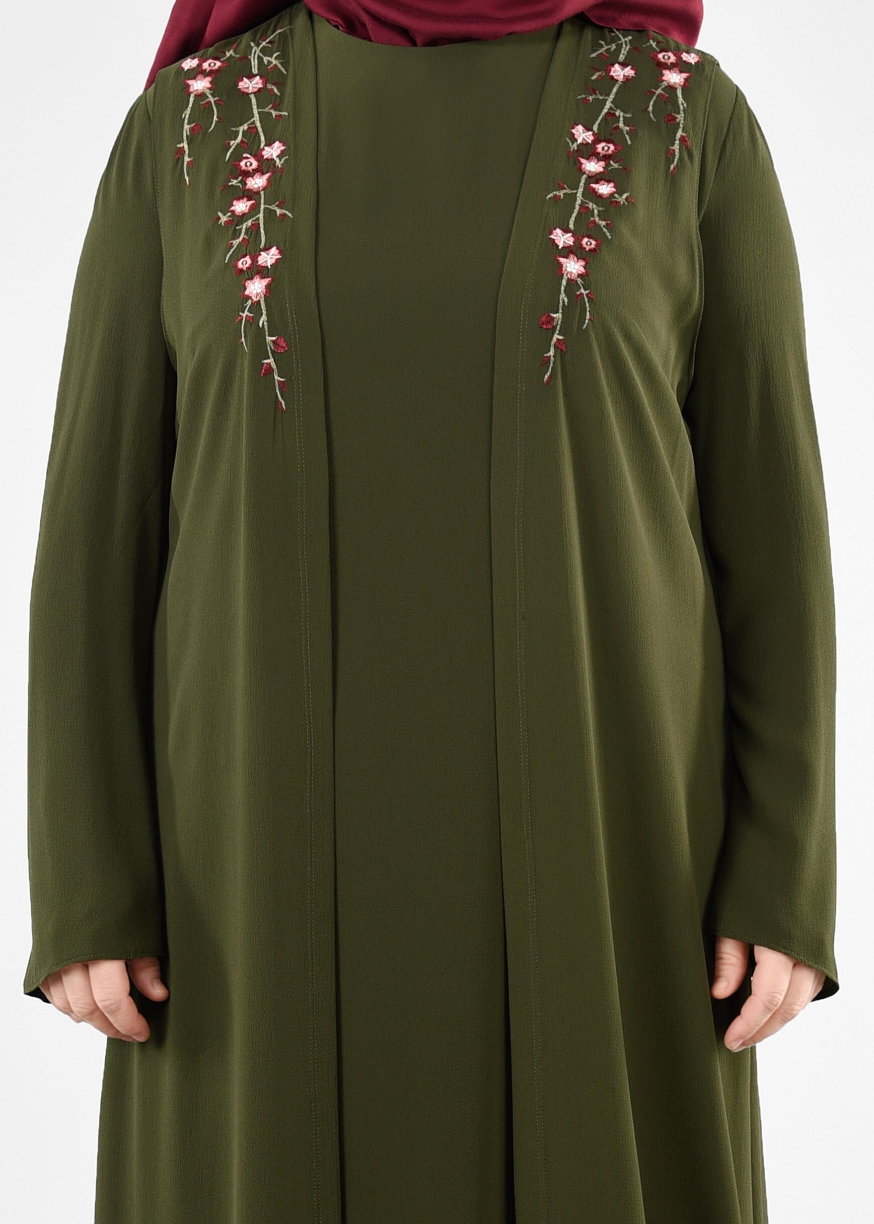 Tesettür giyim HAKİ 2702 NİŞANTAŞI 2&prime;Lİ ELBİSE 44/50 TEK46