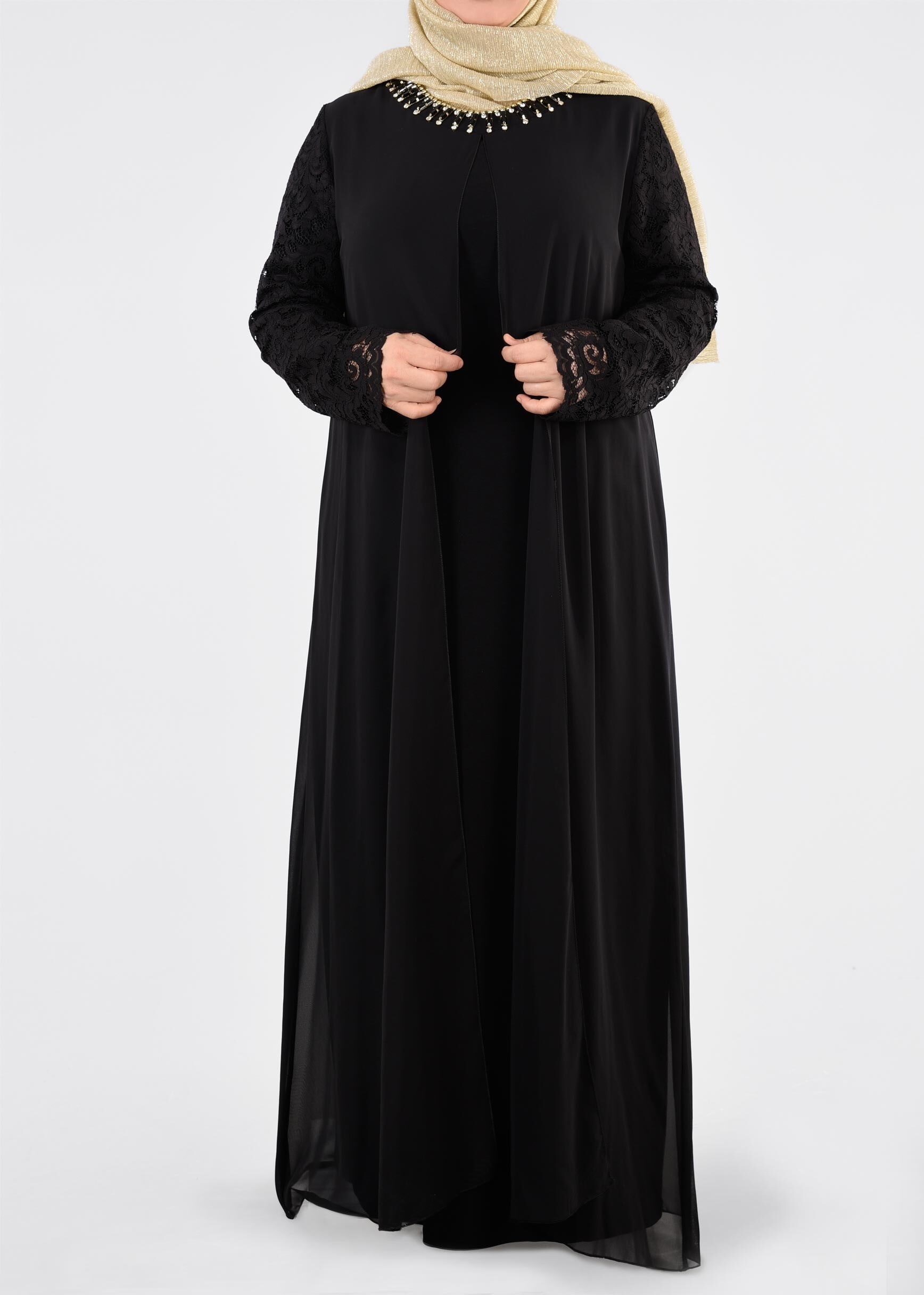 Tesettür giyim SİYAH 2726 VİZONA ELBİSE 46/52