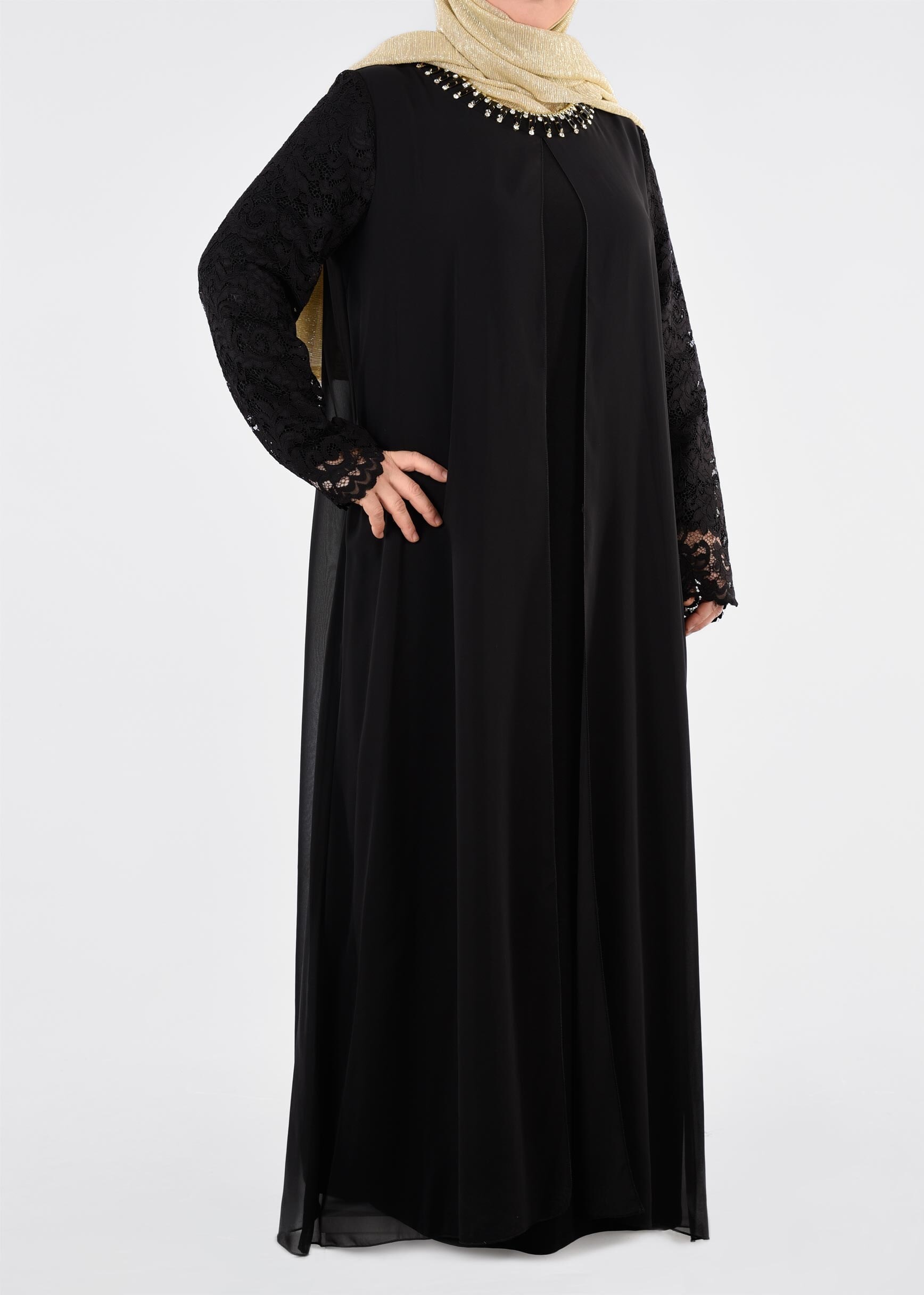 Tesettür giyim SİYAH 2726 VİZONA ELBİSE 46/52