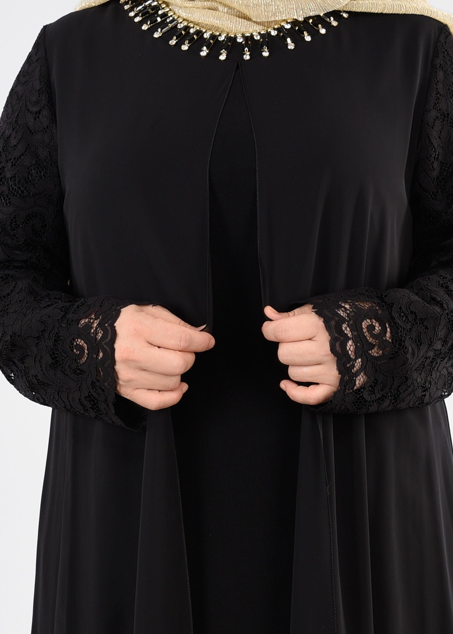 Tesettür giyim SİYAH 2726 VİZONA ELBİSE 46/52