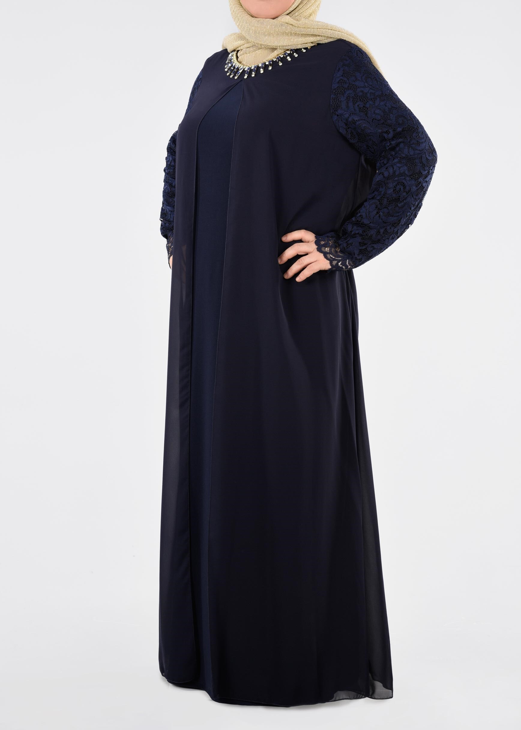 Tesettür giyim LACİVERT 2726 VİZONA ELBİSE 46/52
