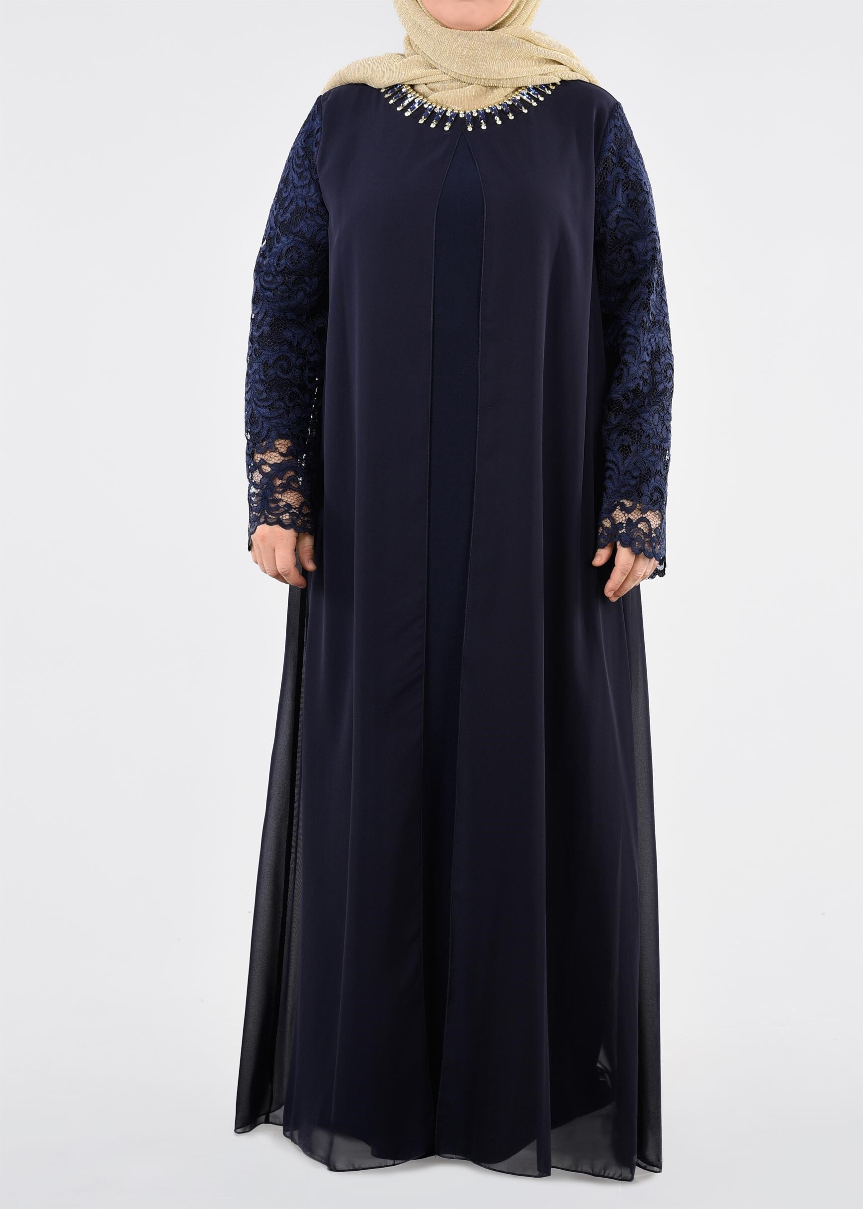 Tesettür giyim LACİVERT 2726 VİZONA ELBİSE 46/52