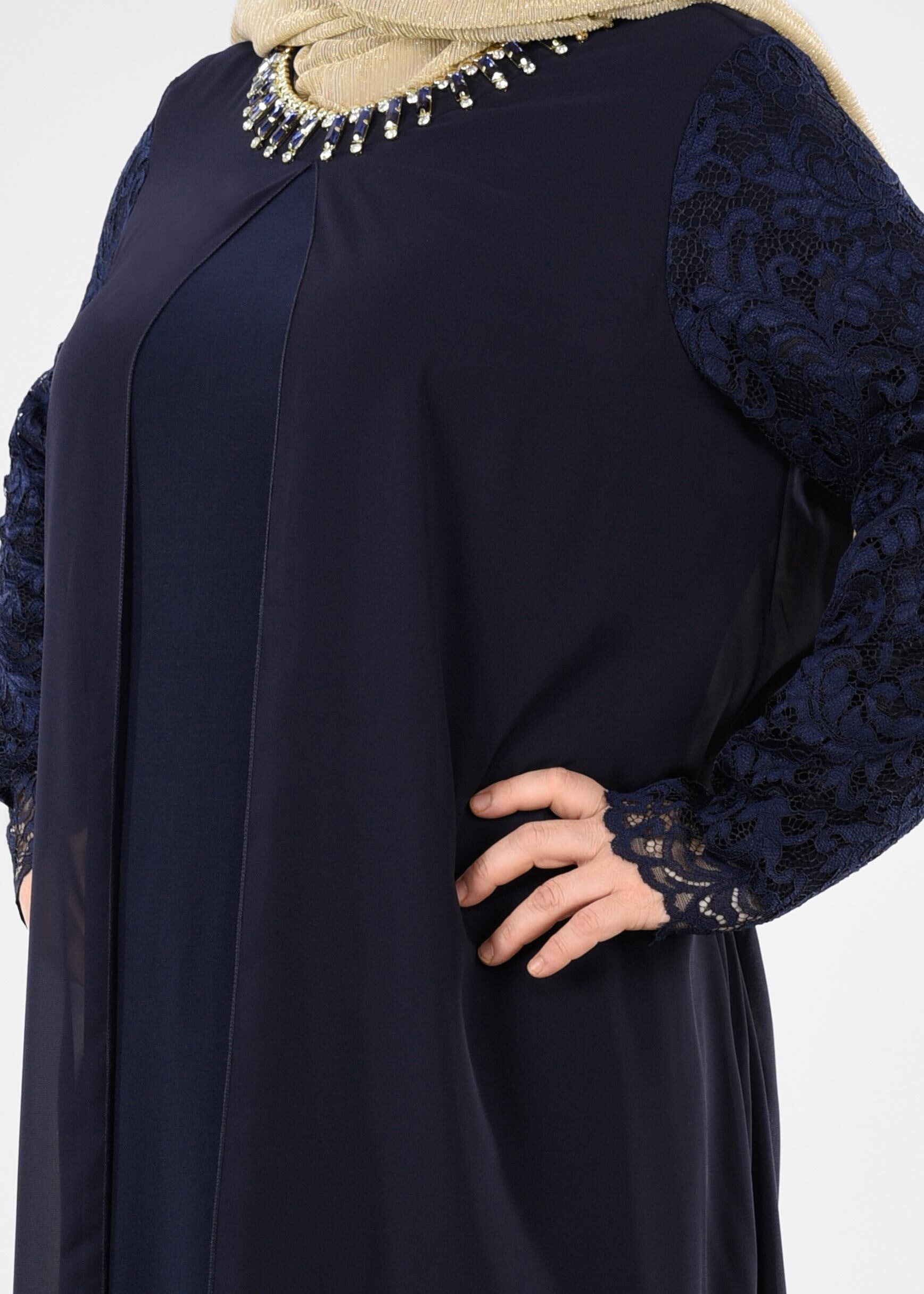 Tesettür giyim LACİVERT 2726 VİZONA ELBİSE 46/52