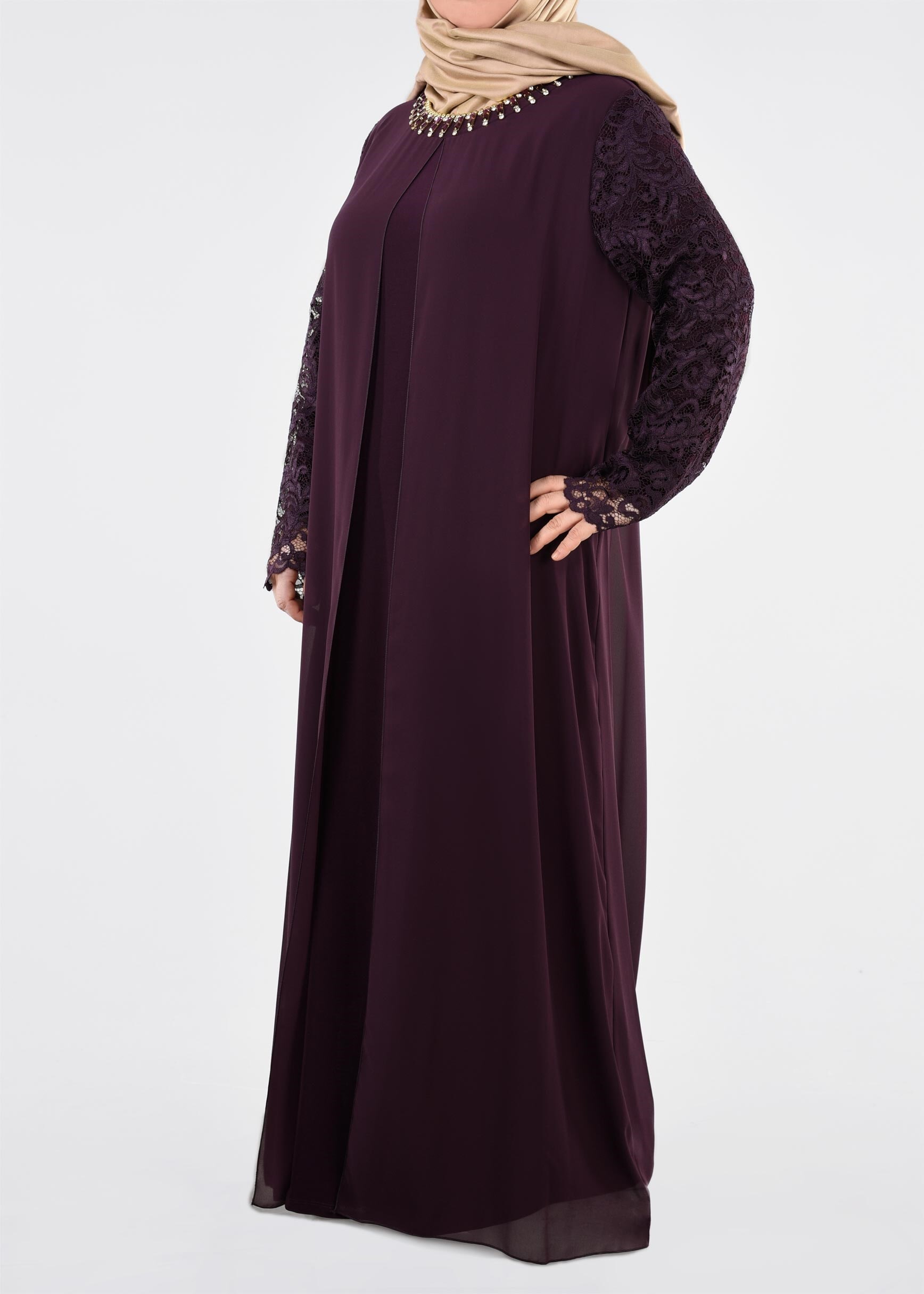 Tesettür giyim MÜRDÜM 2726 VİZONA ELBİSE 46/52