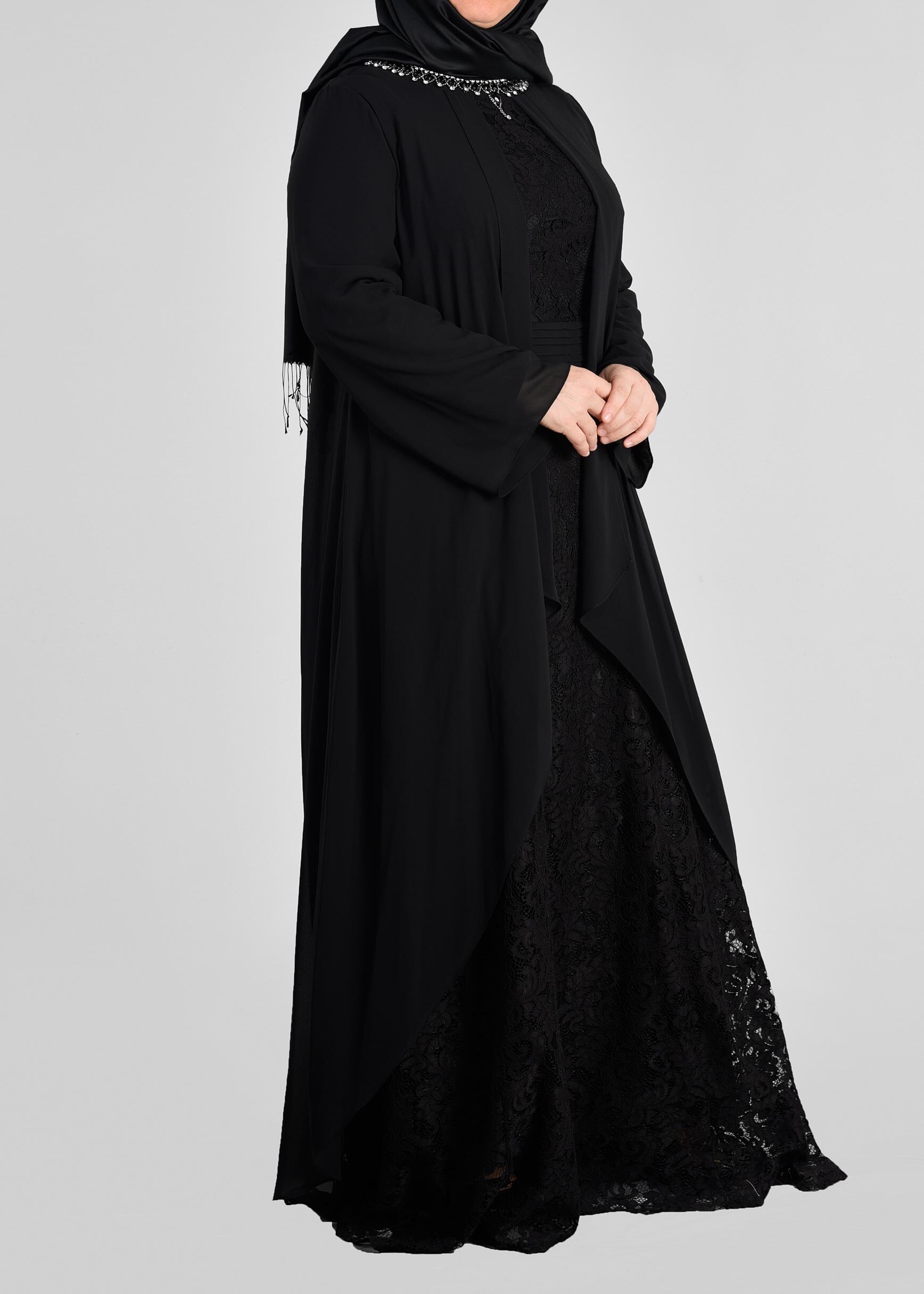 Tesettür giyim SİYAH 2727 NEW MULTİ ŞİFON ELBİSE 46/52