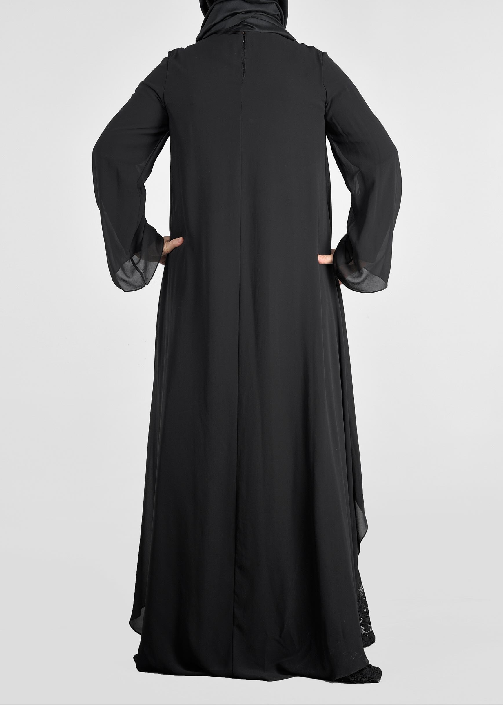 Tesettür giyim SİYAH 2727 NEW MULTİ ŞİFON ELBİSE 46/52