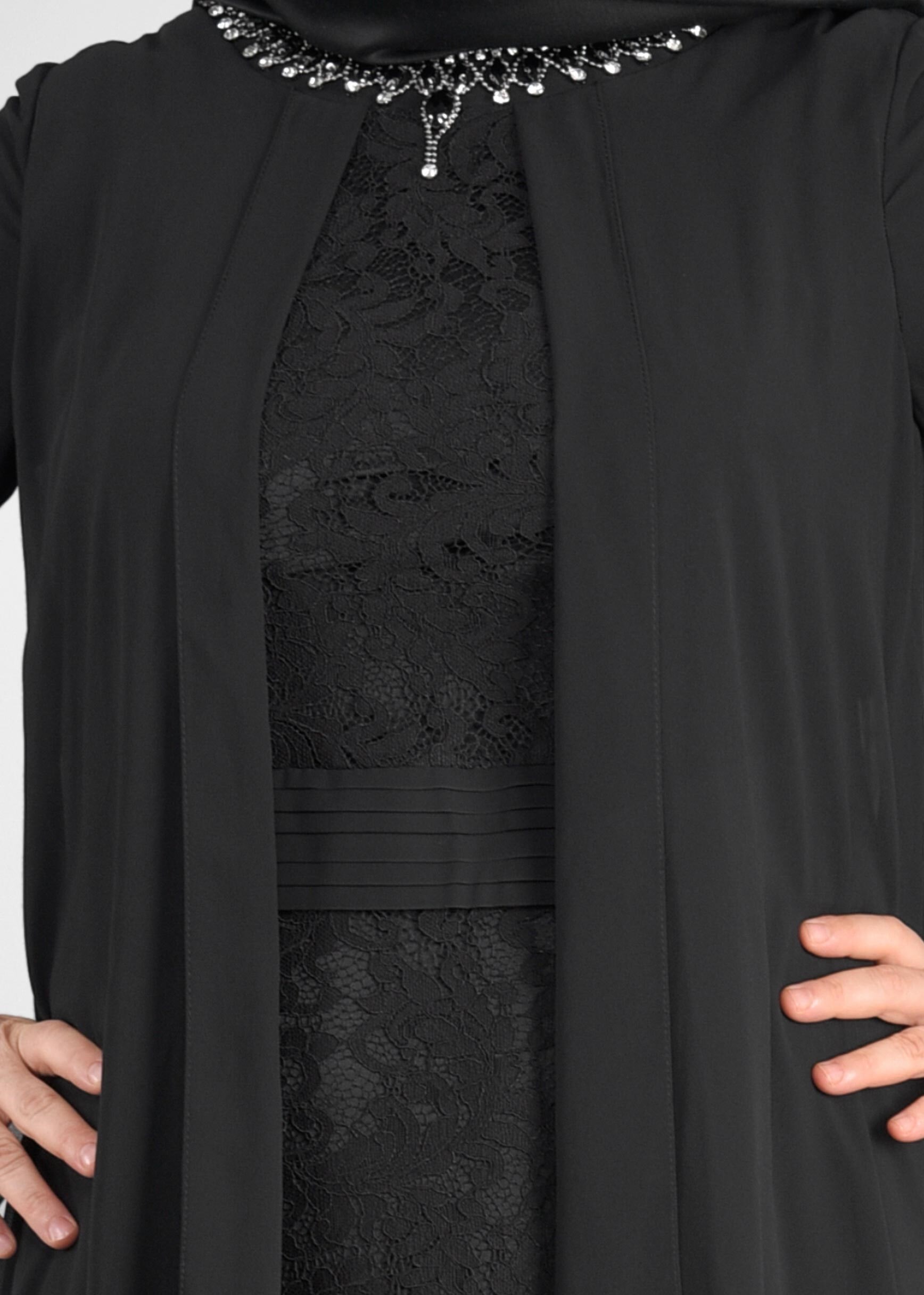 Tesettür giyim SİYAH 2727 NEW MULTİ ŞİFON ELBİSE 46/52