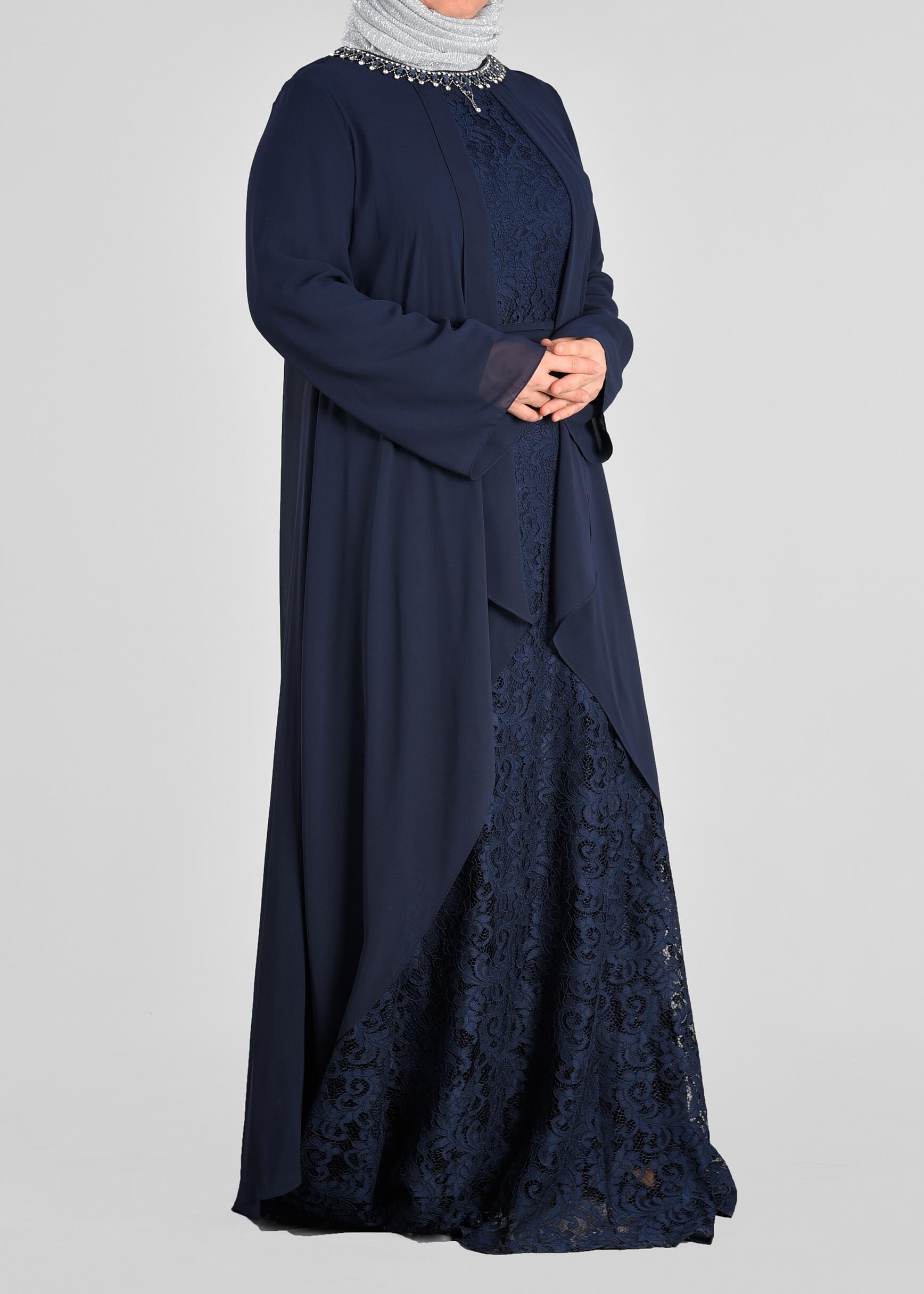 Tesettür giyim LACİVERT 2727 NEW MULTİ ŞİFON ELBİSE 46/52