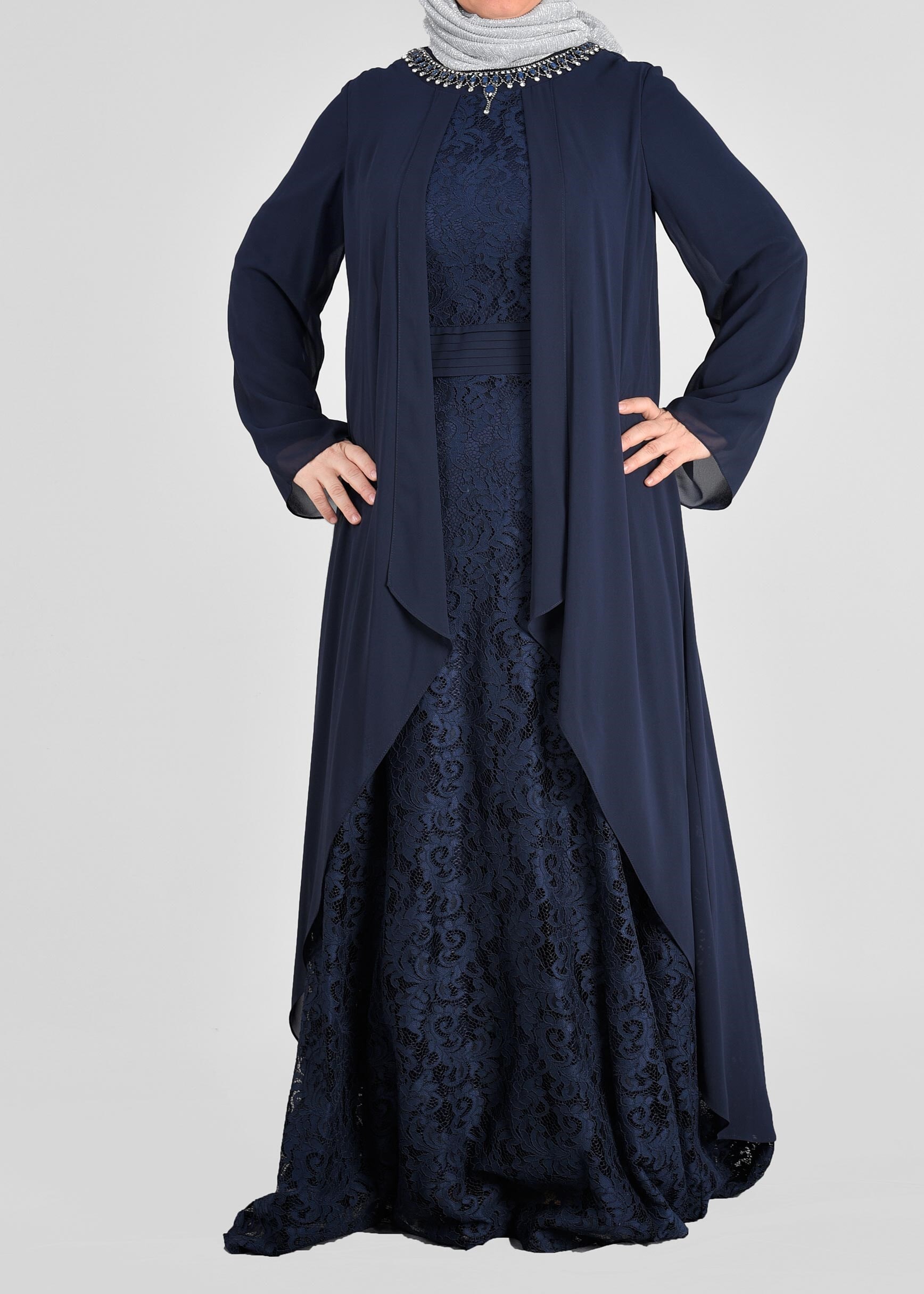 Tesettür giyim LACİVERT 2727 NEW MULTİ ŞİFON ELBİSE 46/52