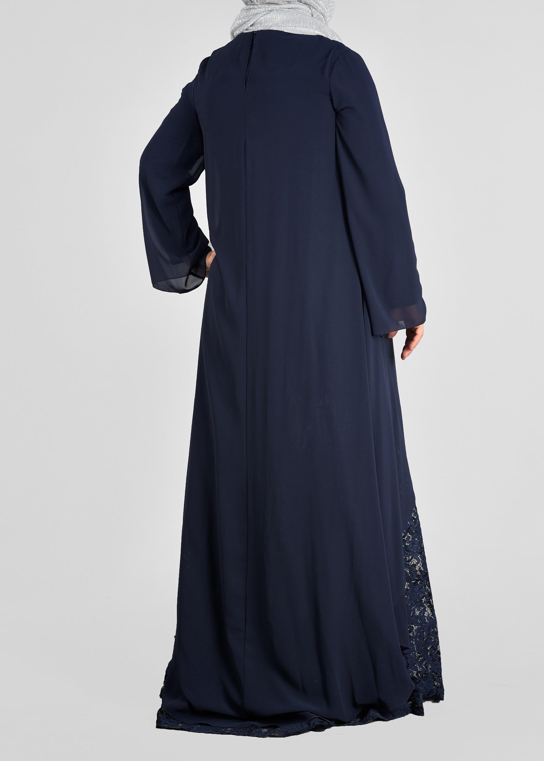 Tesettür giyim LACİVERT 2727 NEW MULTİ ŞİFON ELBİSE 46/52