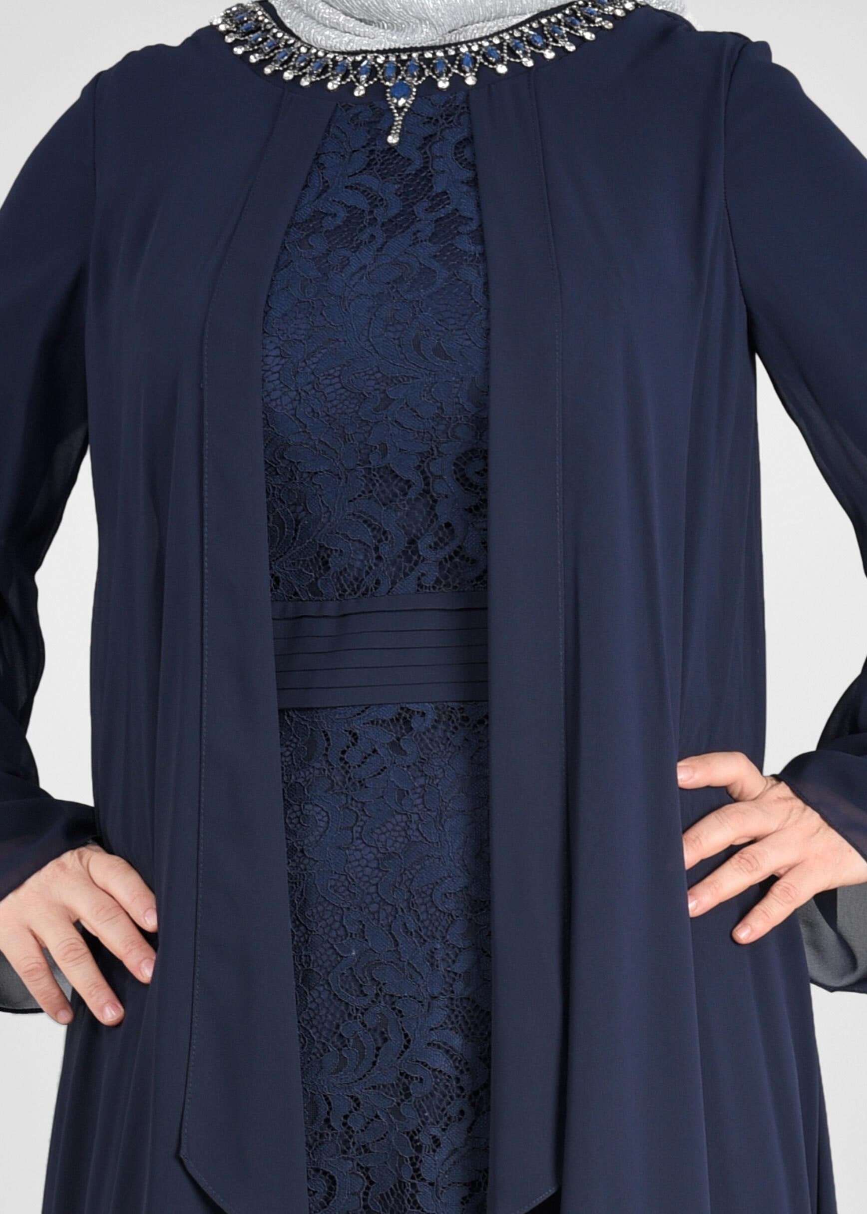 Tesettür giyim LACİVERT 2727 NEW MULTİ ŞİFON ELBİSE 46/52