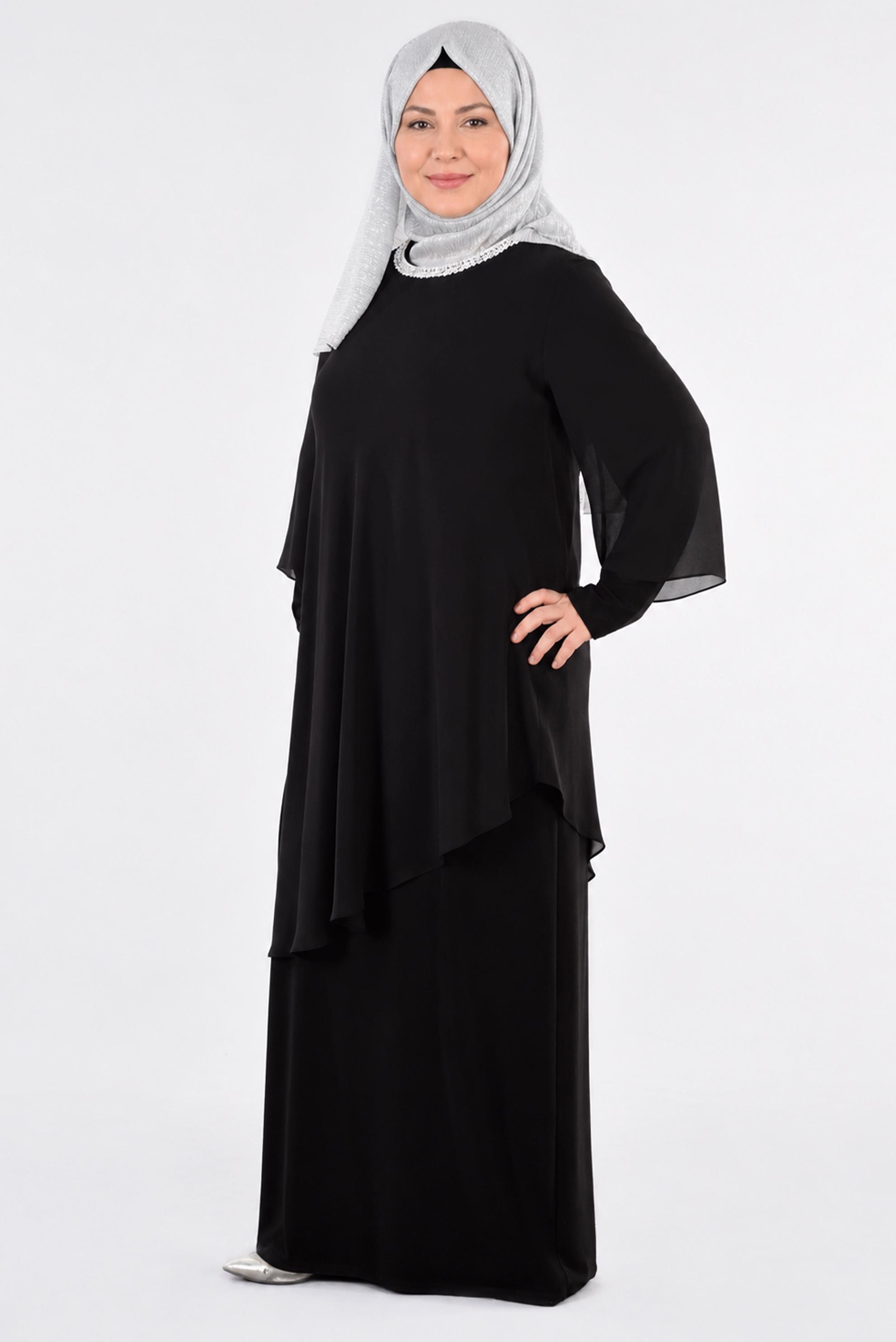 Tesettür giyim SİYAH ASİMETRİK KESİM ELBİSE 2728