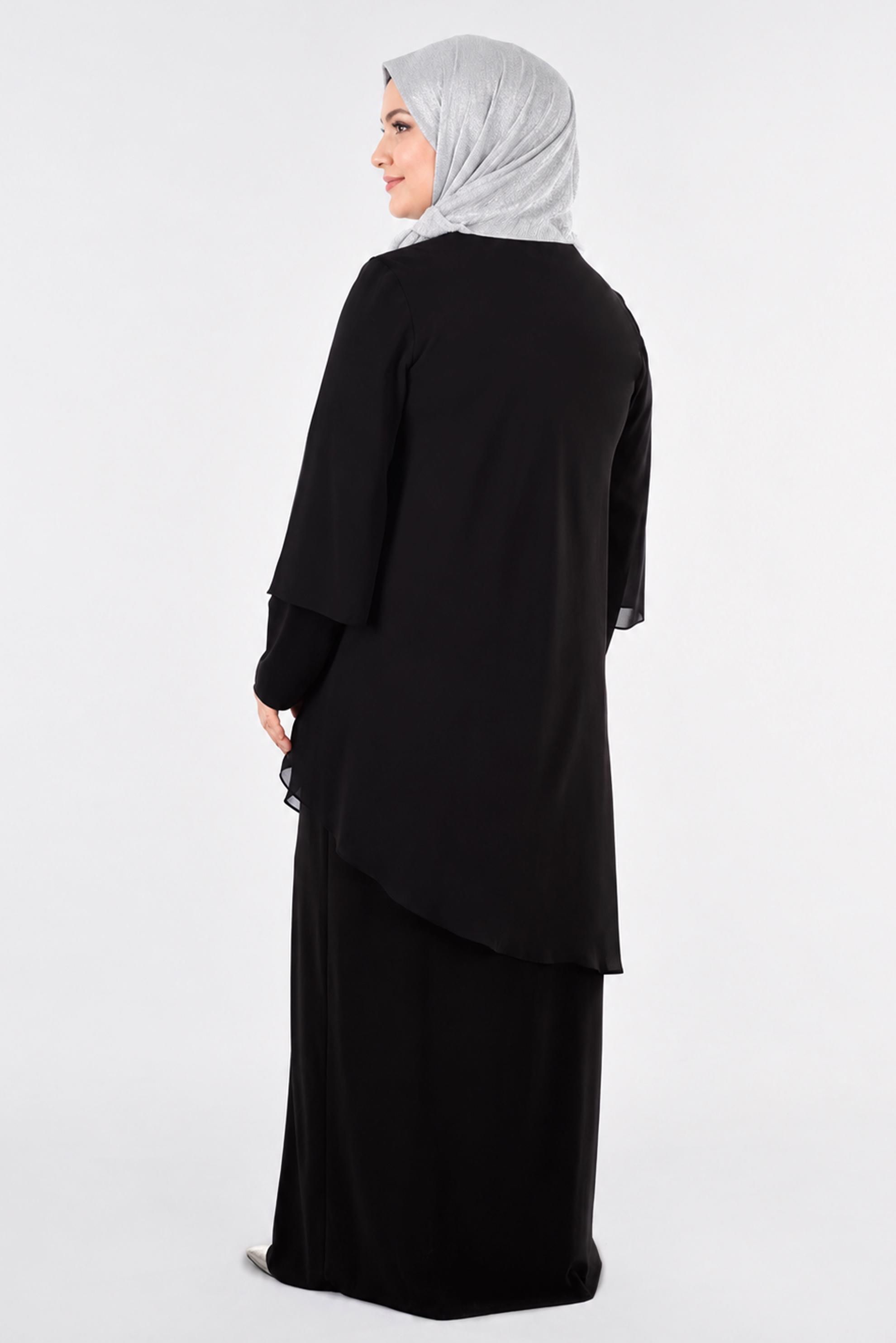 Tesettür giyim SİYAH ASİMETRİK KESİM ELBİSE 2728