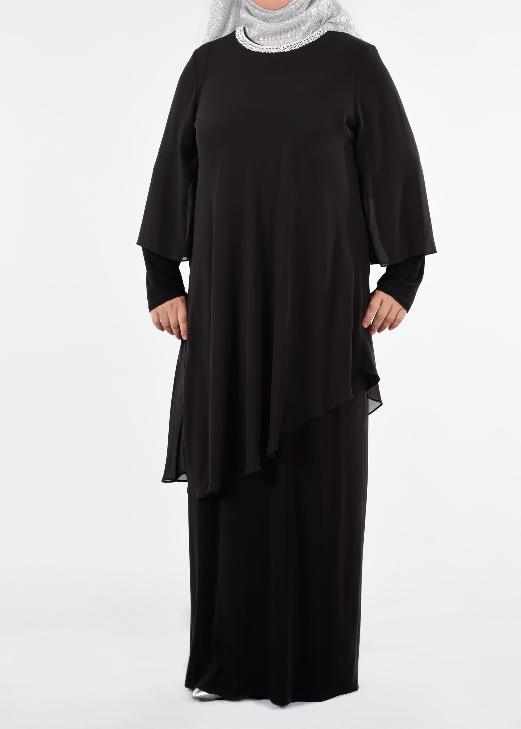 Tesettür giyim SİYAH 2728 VİZONA ELBİSE 46/52