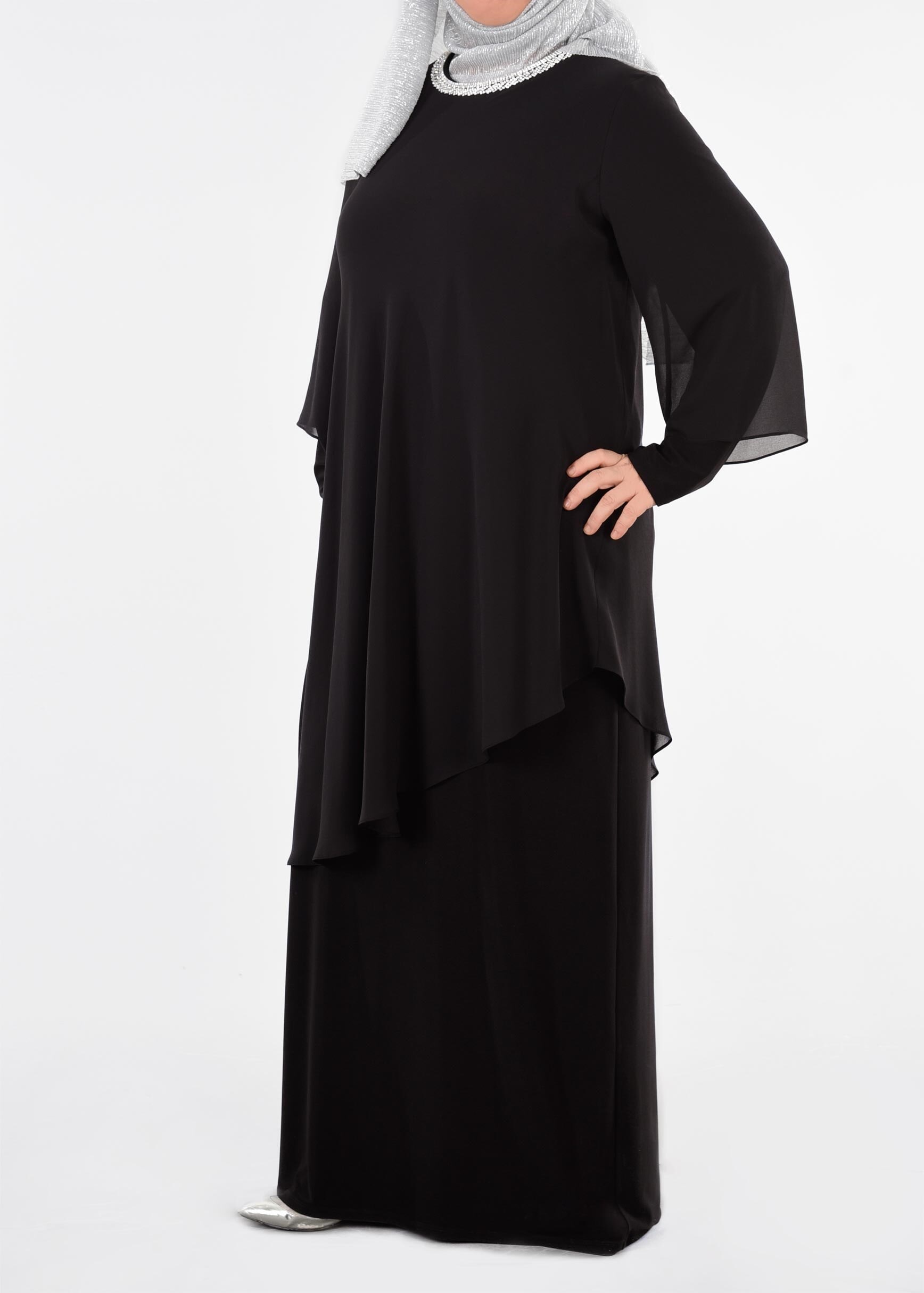 Tesettür giyim SİYAH 2728 VİZONA ELBİSE 46/52