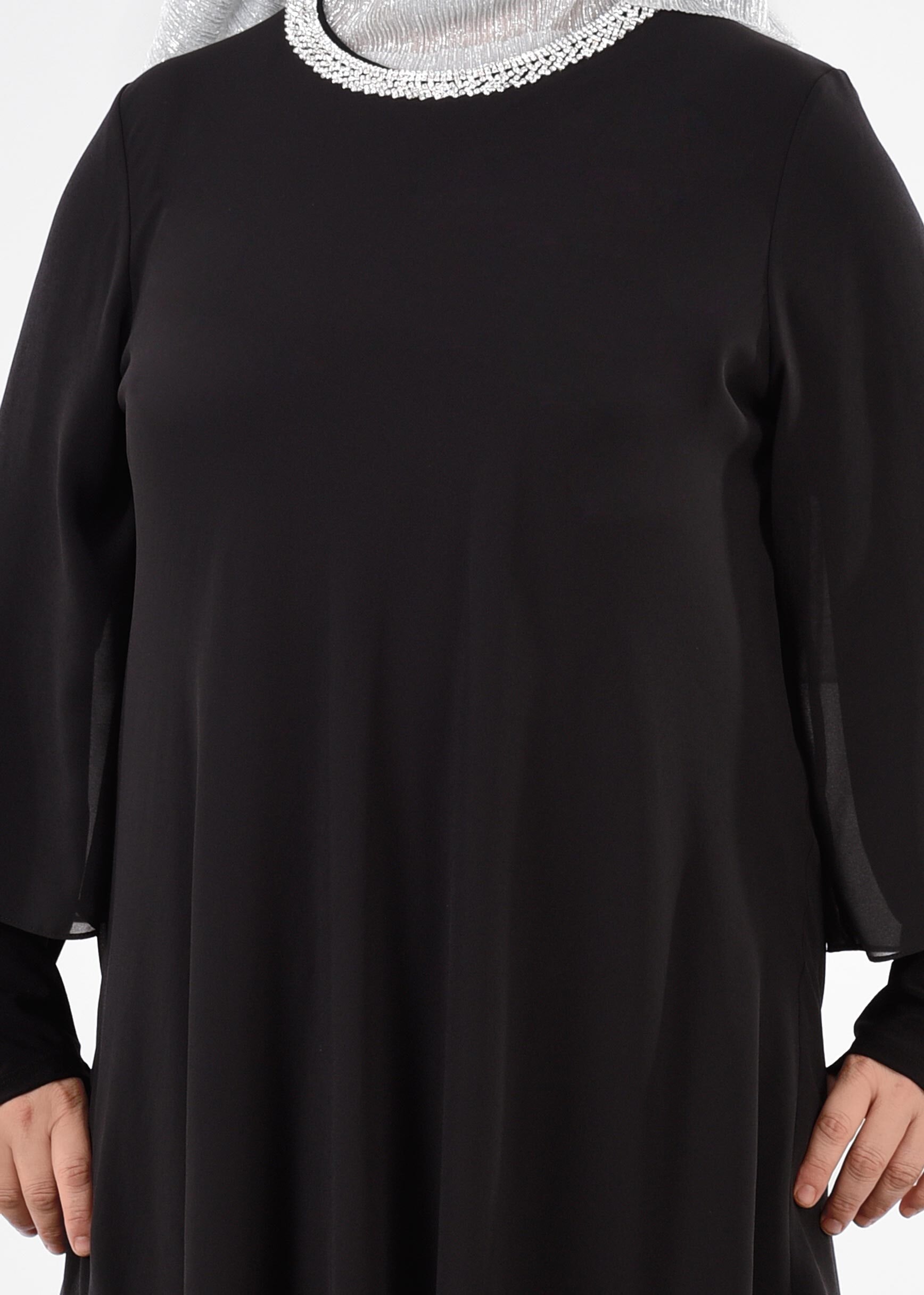 Tesettür giyim SİYAH 2728 VİZONA ELBİSE 46/52