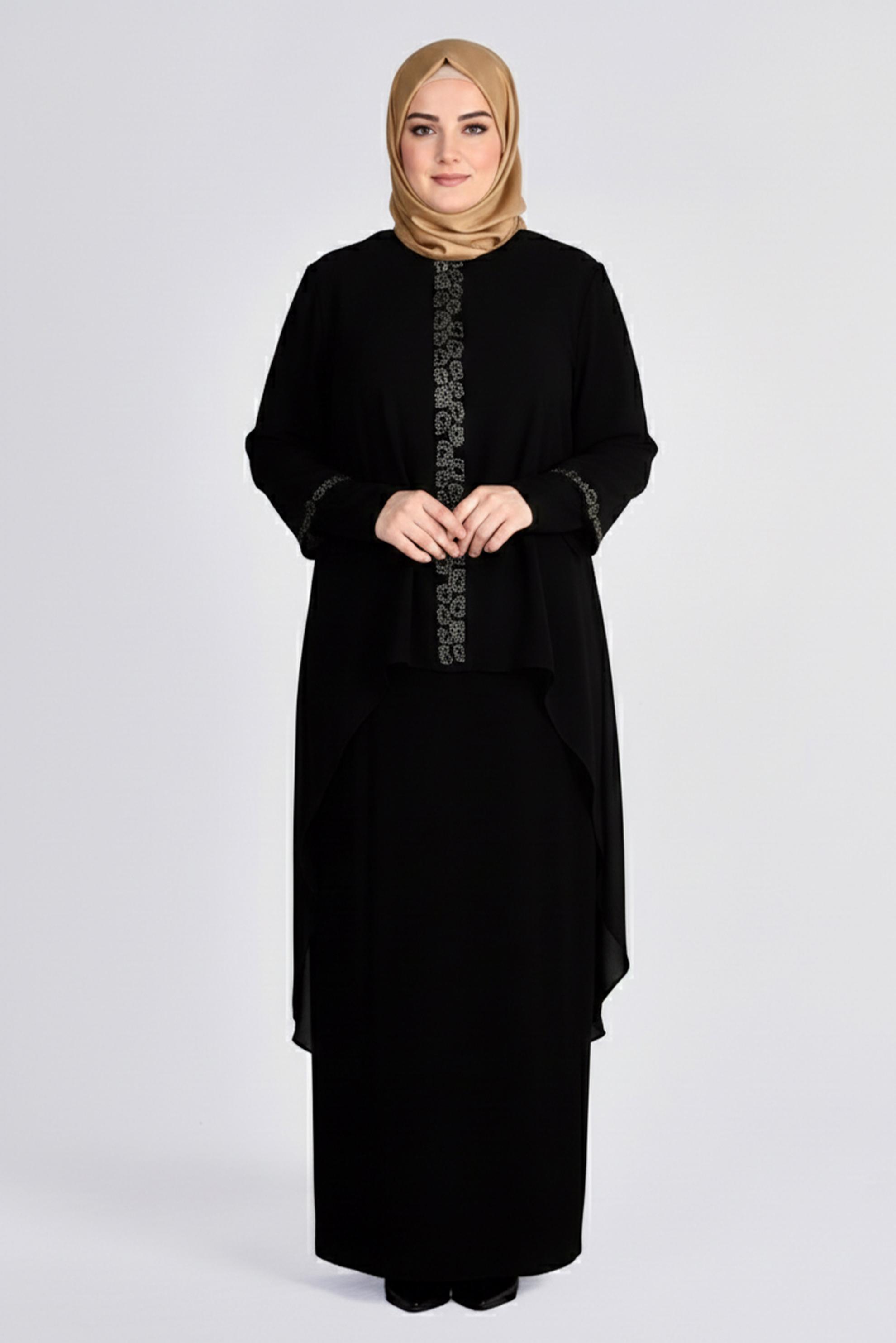 Tesettür giyim SİYAH TAŞ DETAYLI ELBİSE 2729