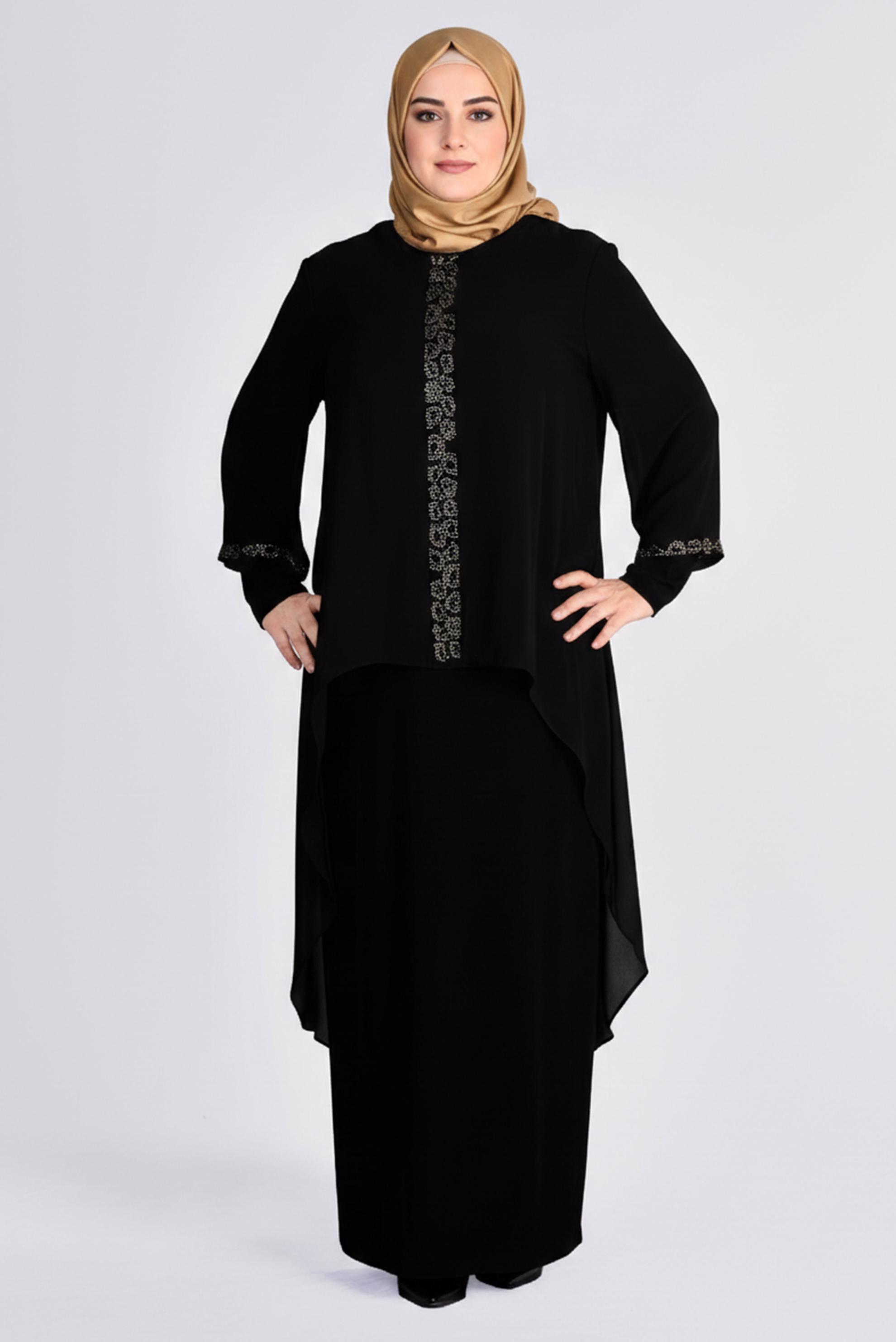 Tesettür giyim SİYAH TAŞ DETAYLI ELBİSE 2729