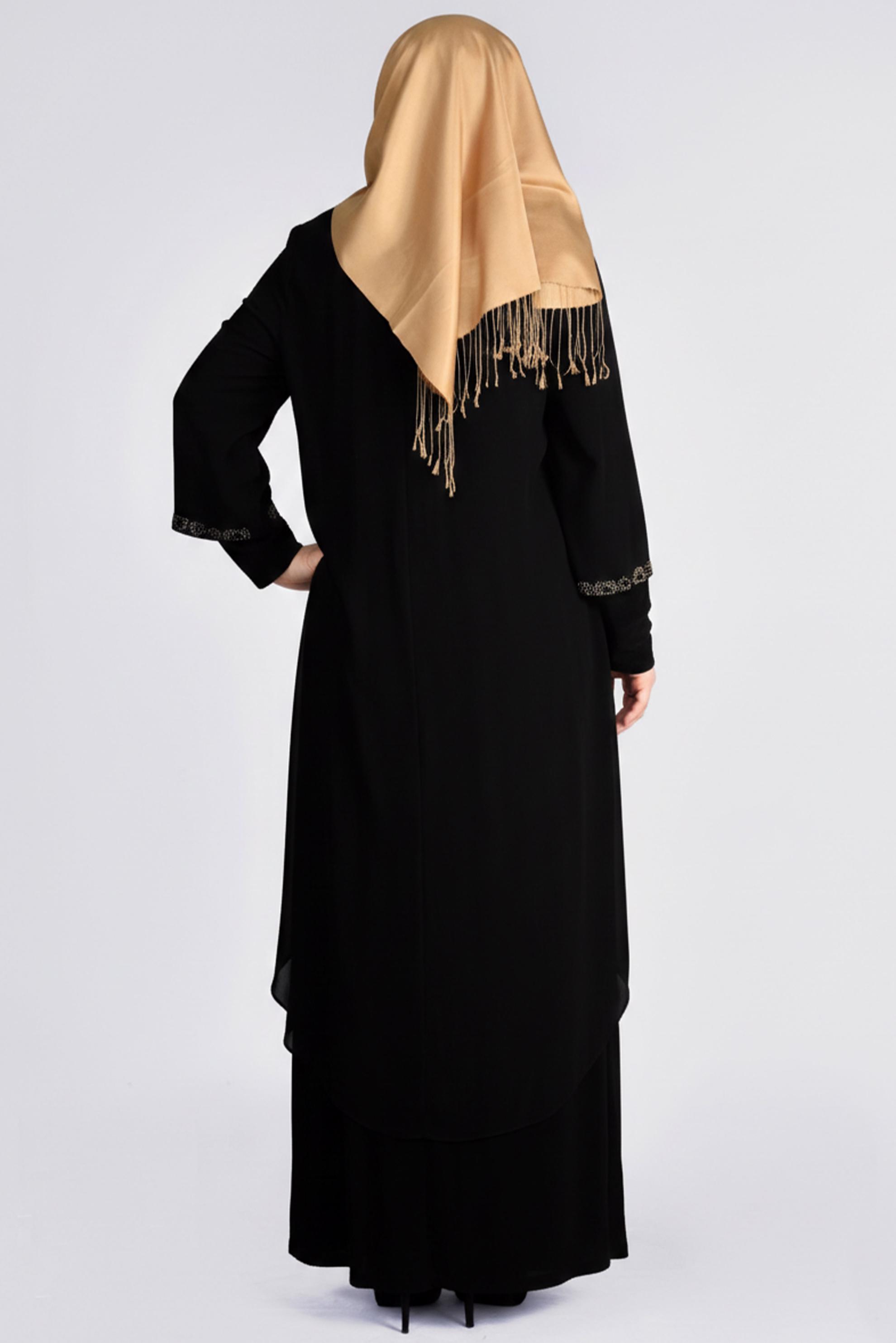 Tesettür giyim SİYAH TAŞ DETAYLI ELBİSE 2729