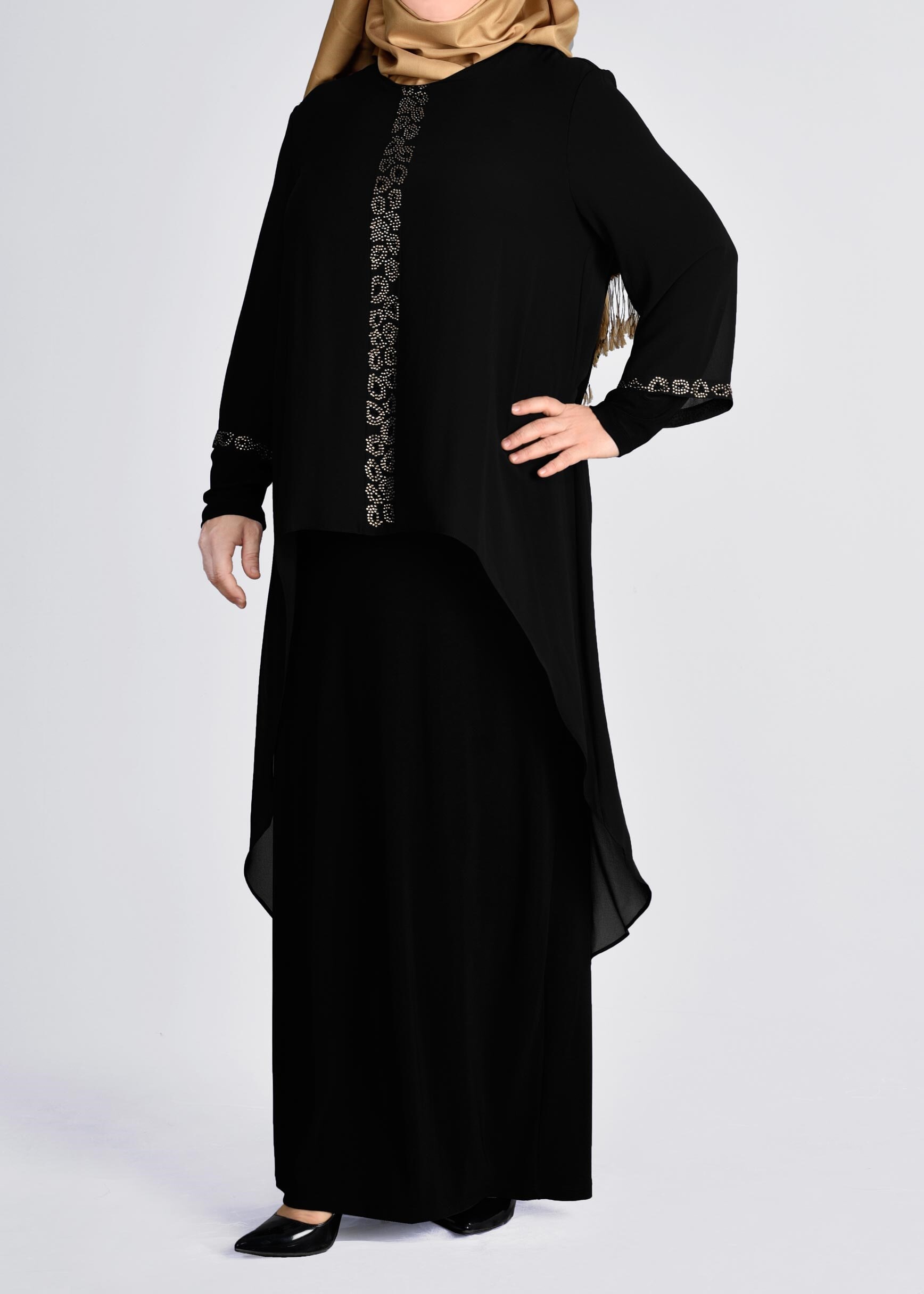 Tesettür giyim SİYAH 2729 VİZONA ELBİSE 44/50