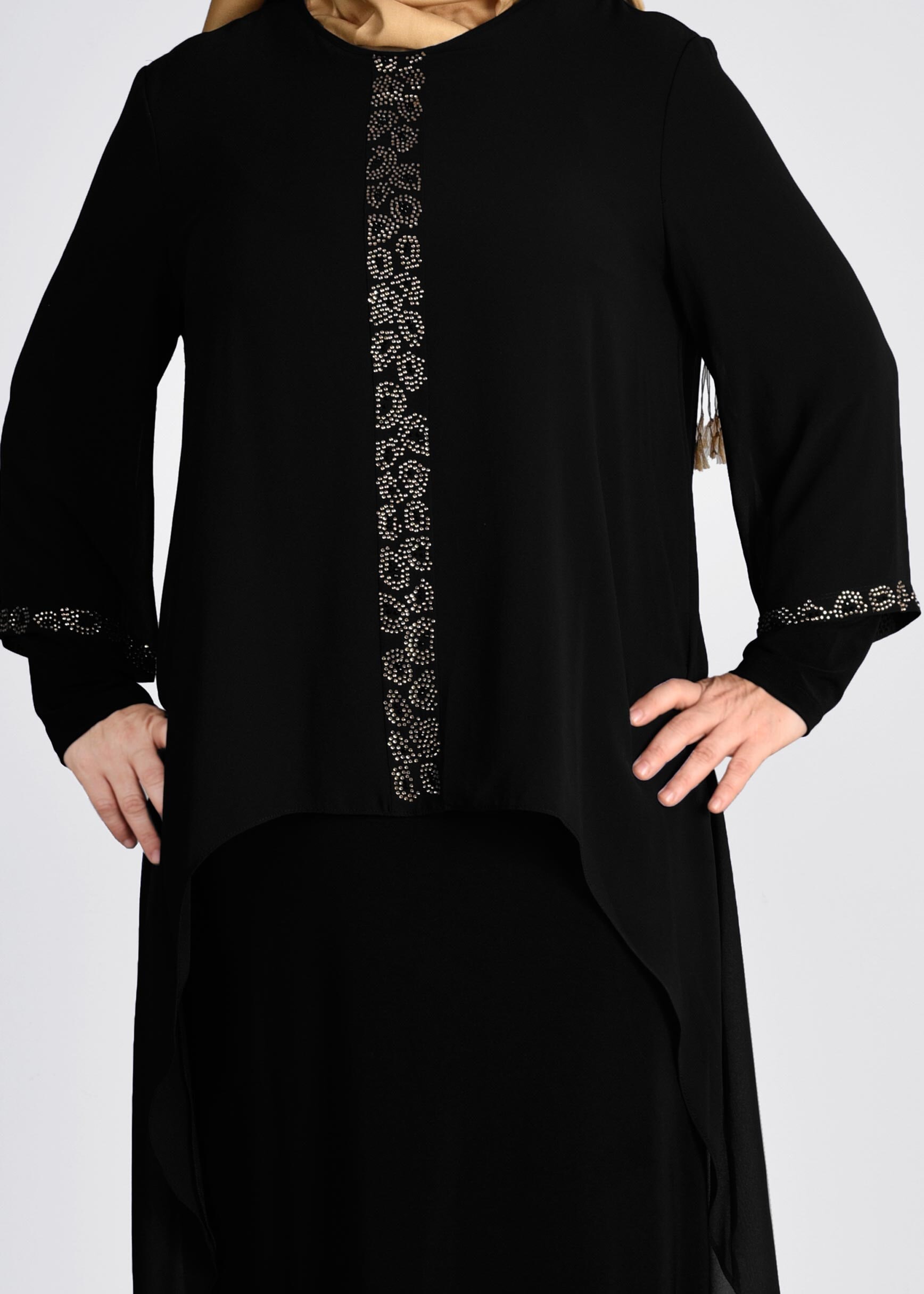 Tesettür giyim SİYAH 2729 VİZONA ELBİSE 44/50