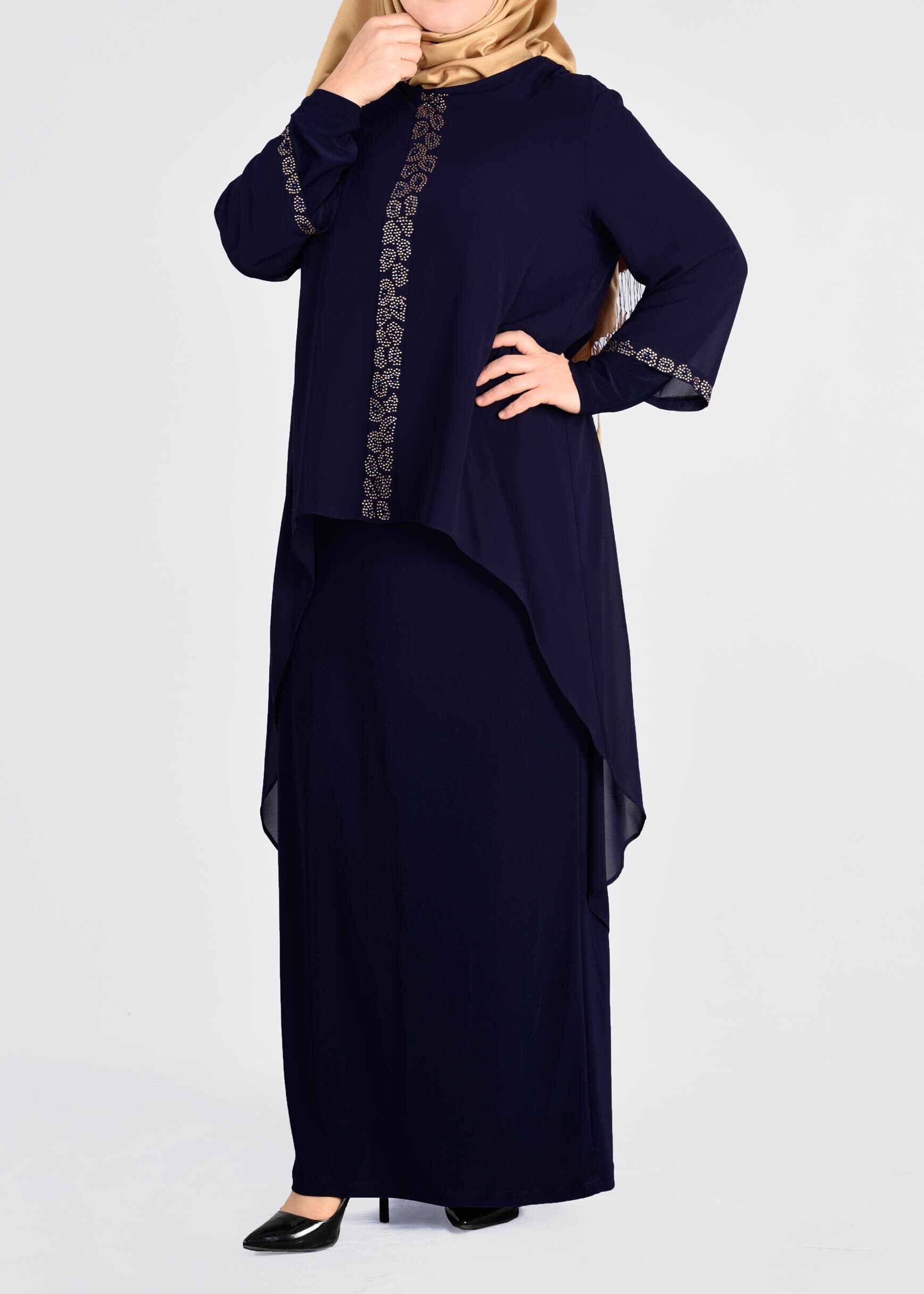 Tesettür giyim LACİVERT 2729 VİZONA ELBİSE 44/50