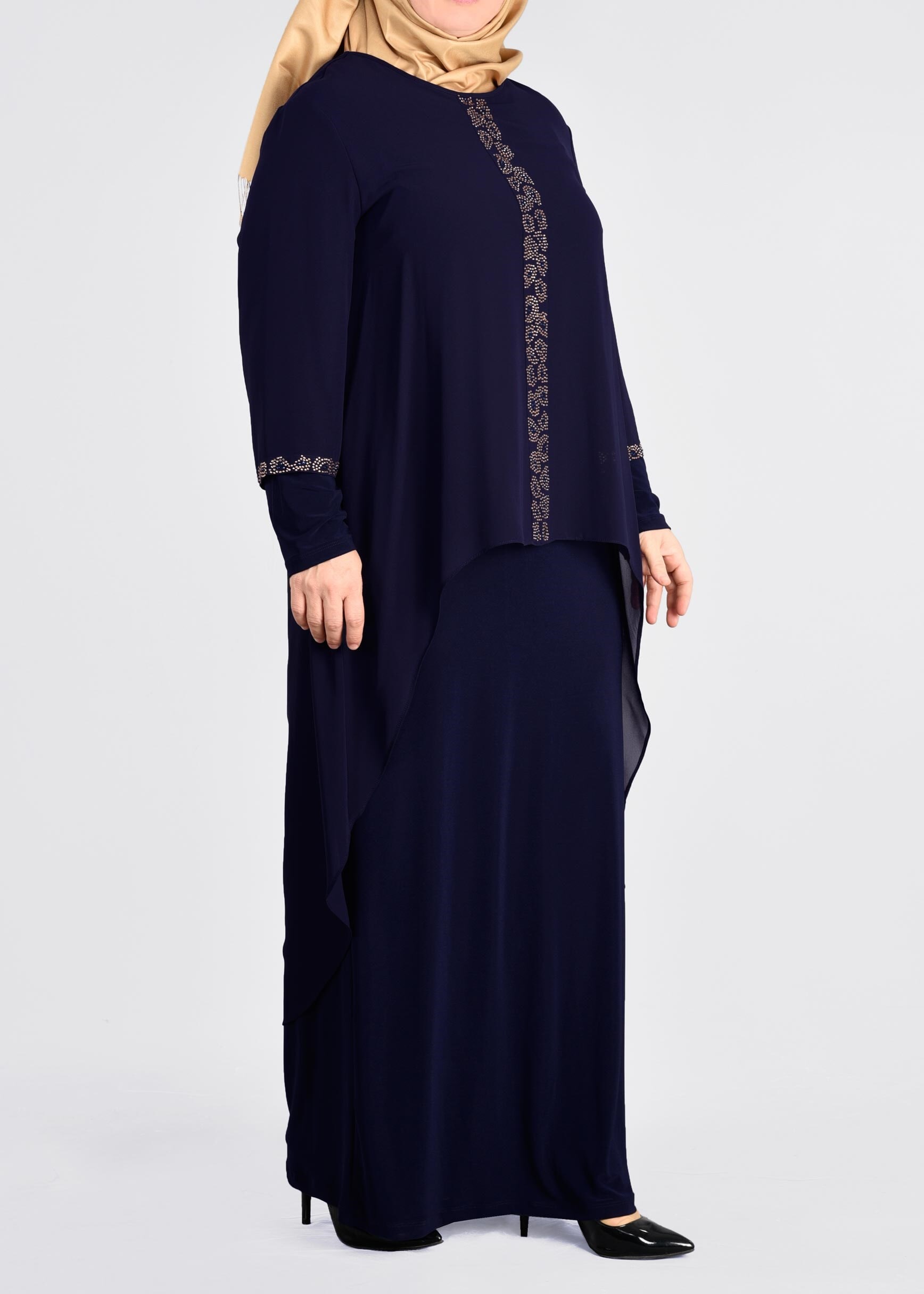 Tesettür giyim LACİVERT 2729 VİZONA ELBİSE 44/50