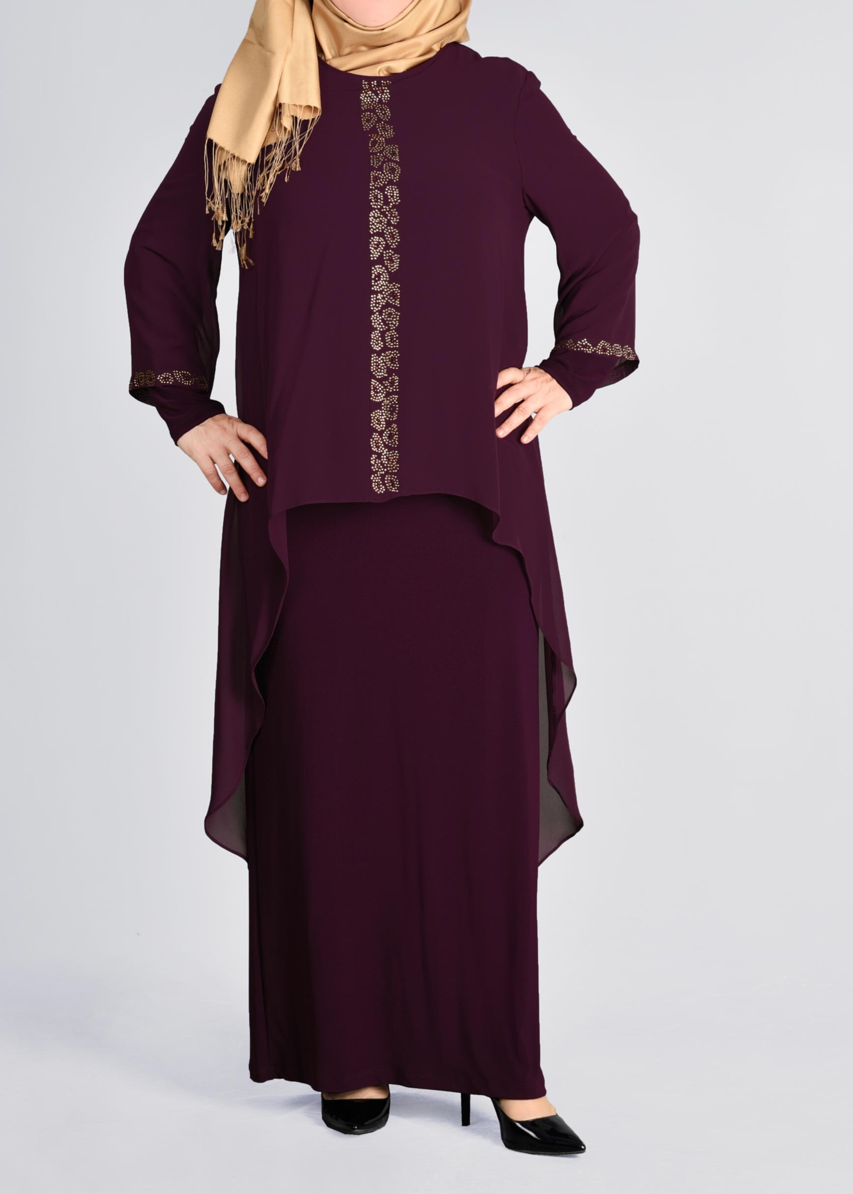 Tesettür giyim MÜRDÜM 2729 VİZONA ELBİSE 44/50