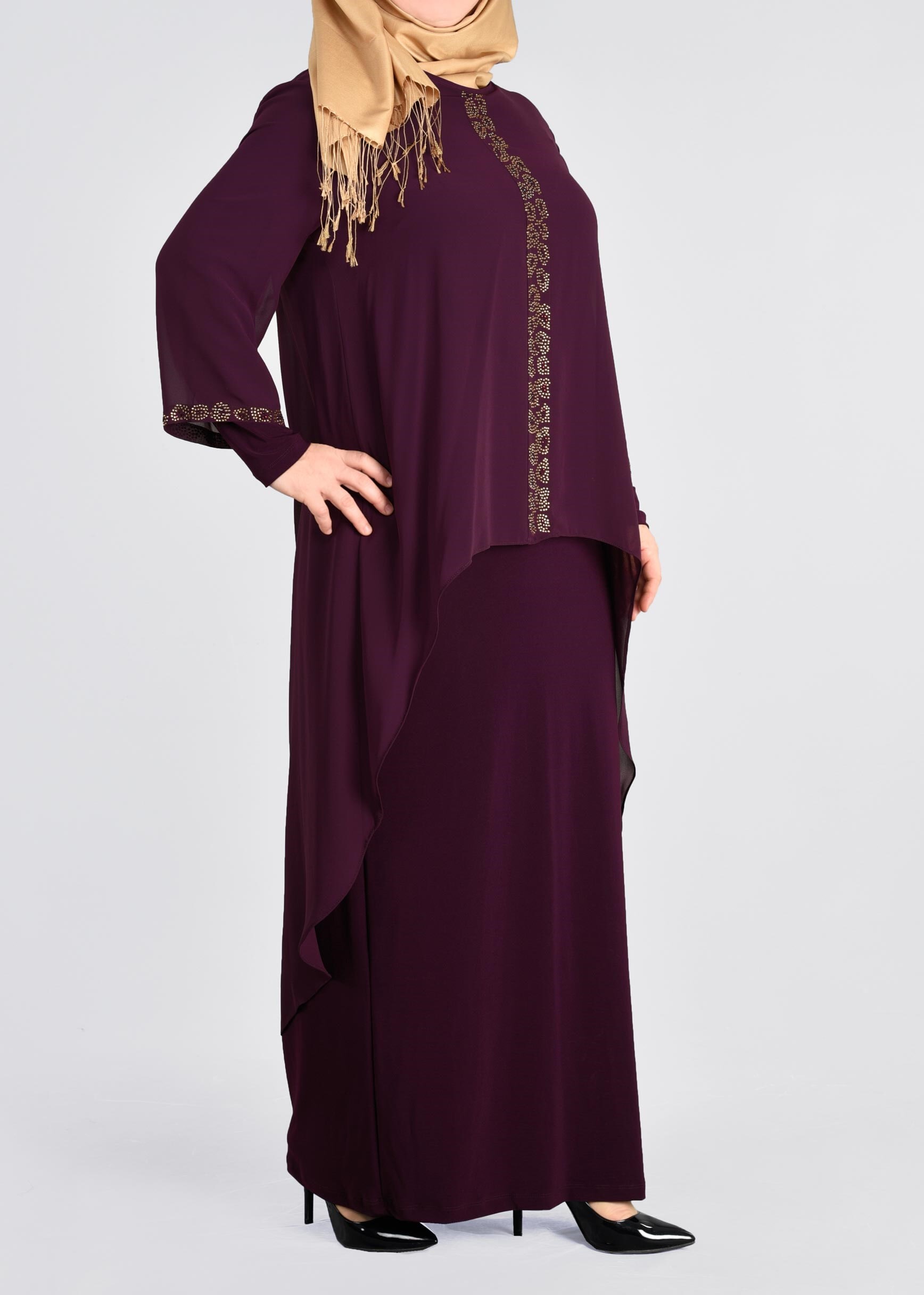 Tesettür giyim MÜRDÜM 2729 VİZONA ELBİSE 44/50