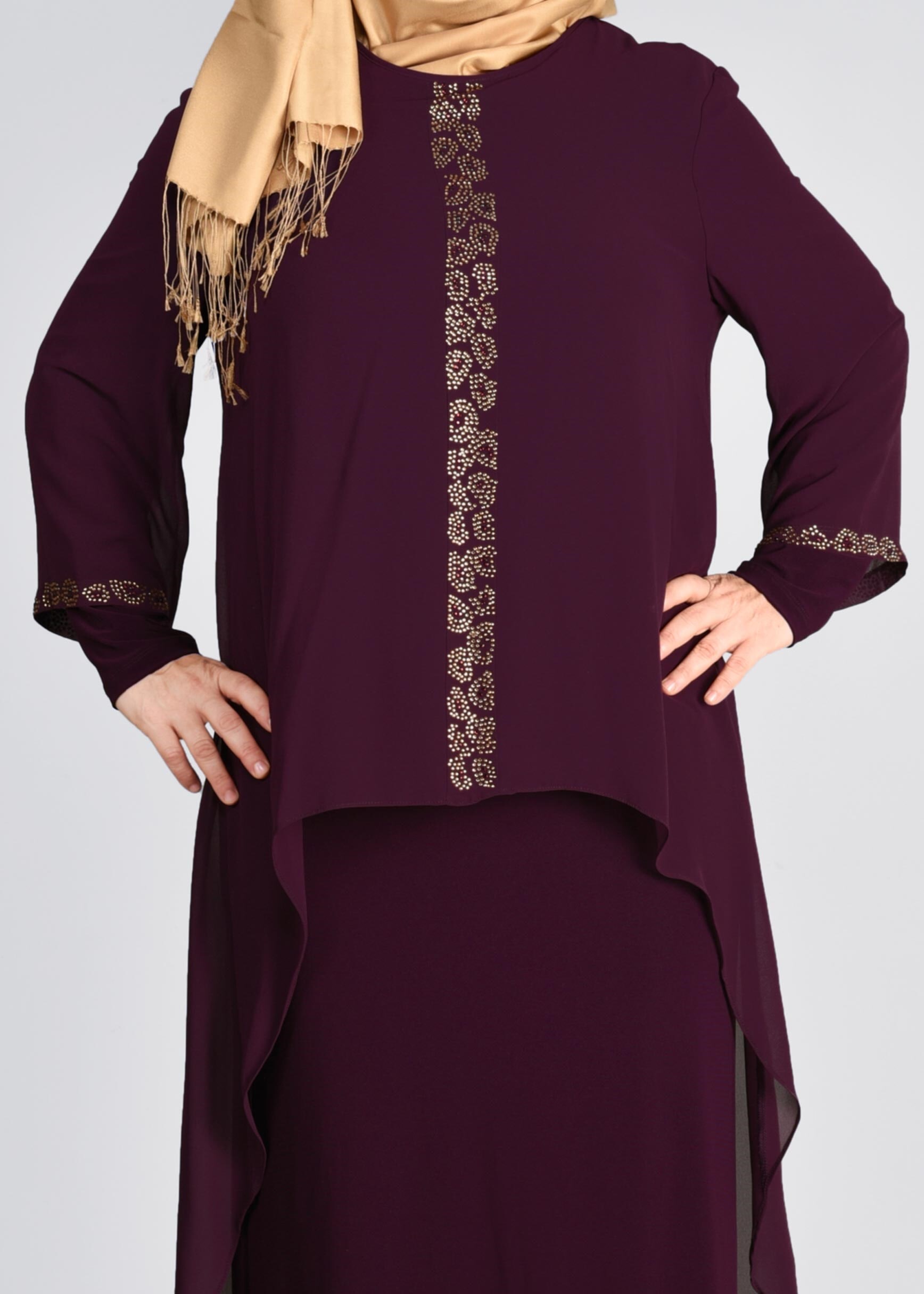 Tesettür giyim MÜRDÜM 2729 VİZONA ELBİSE 44/50